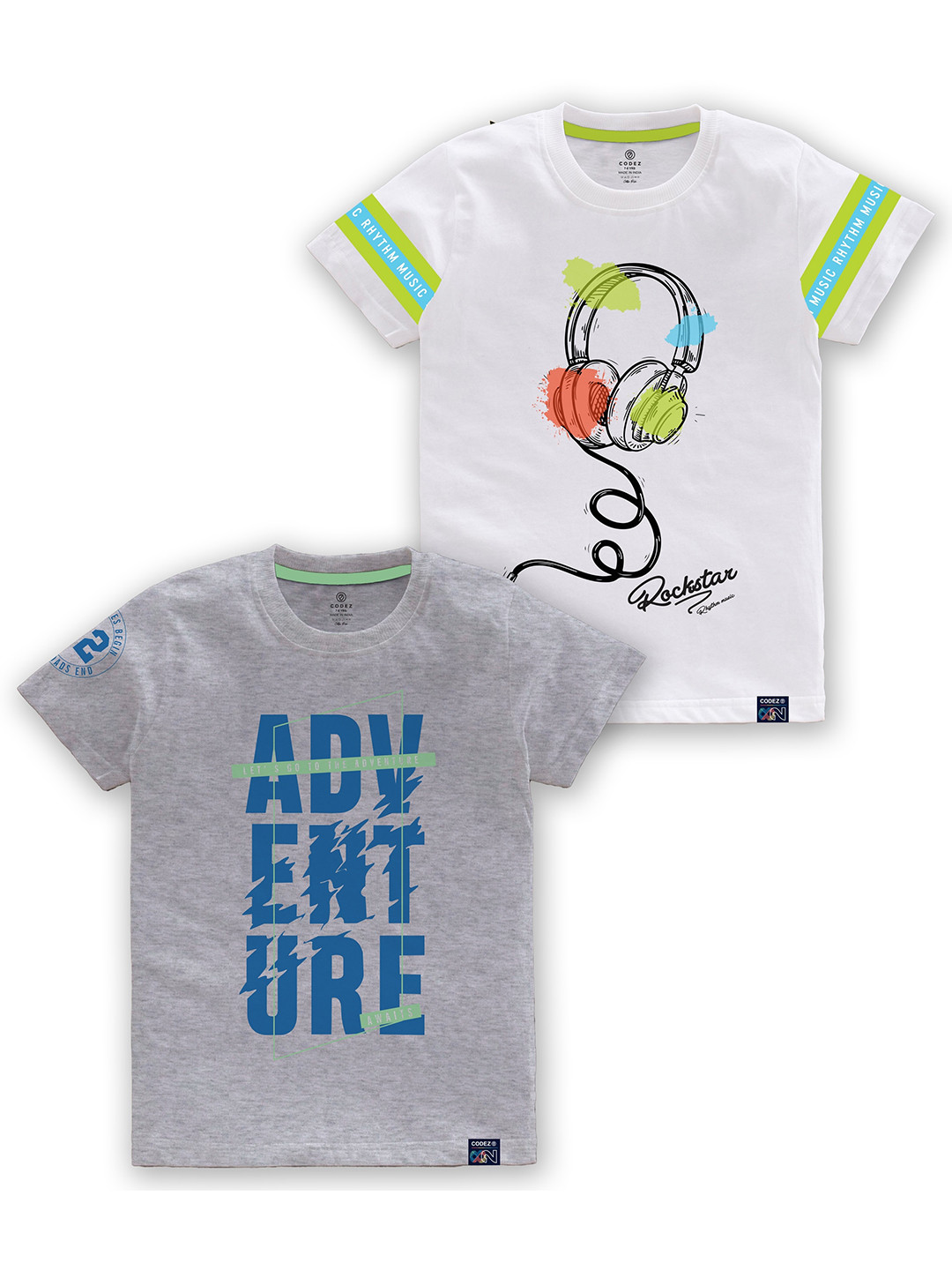 

CODEZ Boys Pack Of 2 Typography Printed Round Neck Cotton T-shirt, Grey