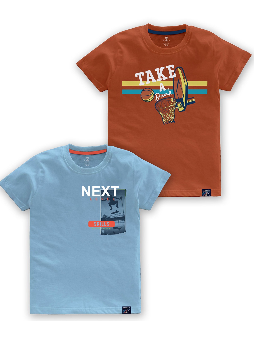 

CODEZ Boys Pack Of 2 Typography Printed Round Neck Cotton T-shirt, Blue