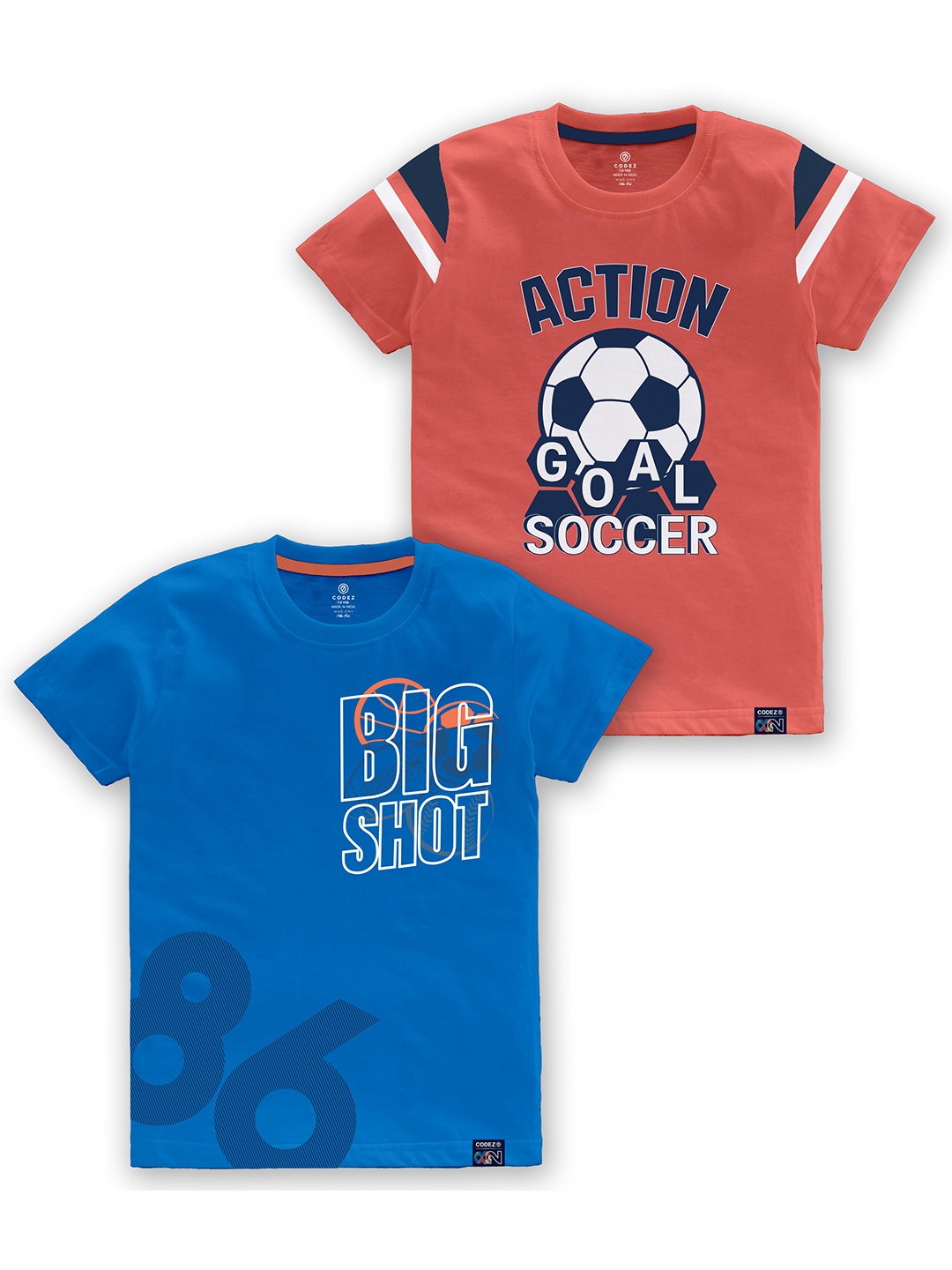 

CODEZ Boys Pack Of 2 Typography Printed Cotton T-shirt, Blue