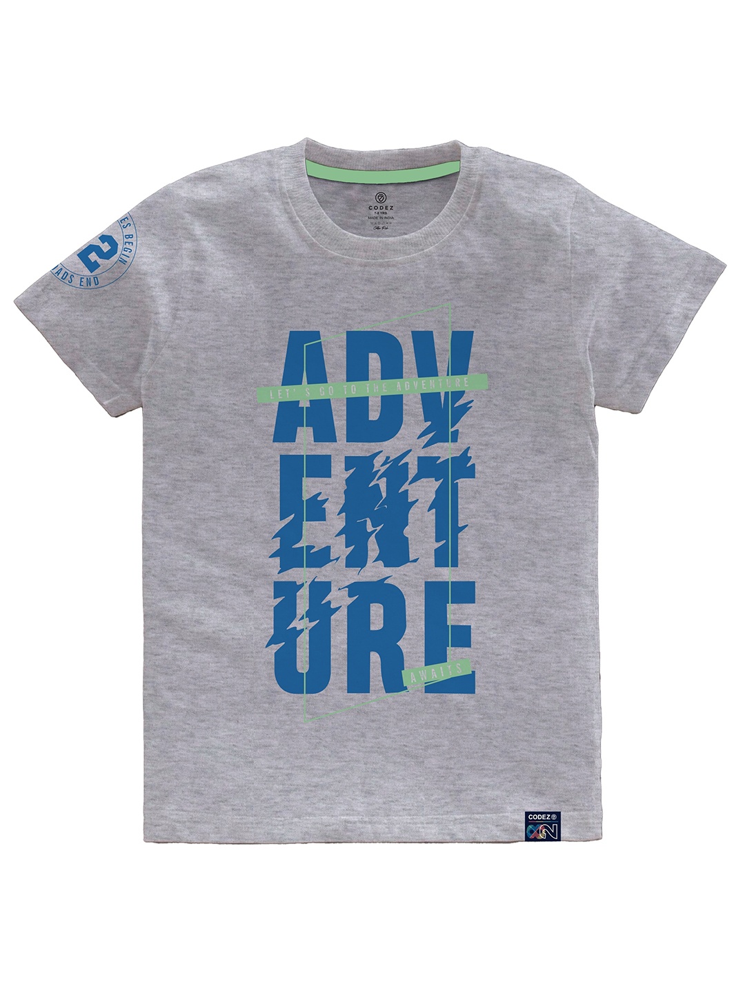 

CODEZ Boys Typography Printed Cotton T-shirt, Grey