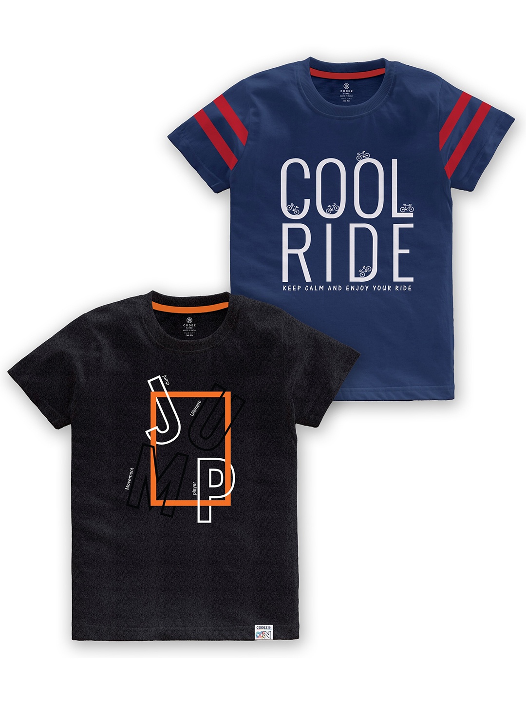 

CODEZ Boys Pack Of 2 Typography Printed Cotton T-shirts, Black