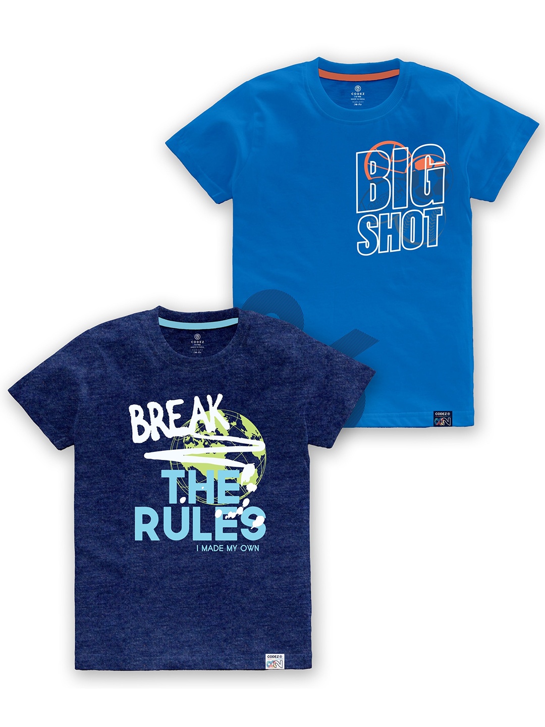 

CODEZ Boys Pack of 2 Typography Printed Cotton T-shirts, Navy blue