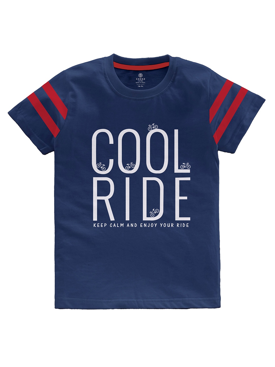 

CODEZ Boys Typography Printed Cotton T-shirt, Navy blue