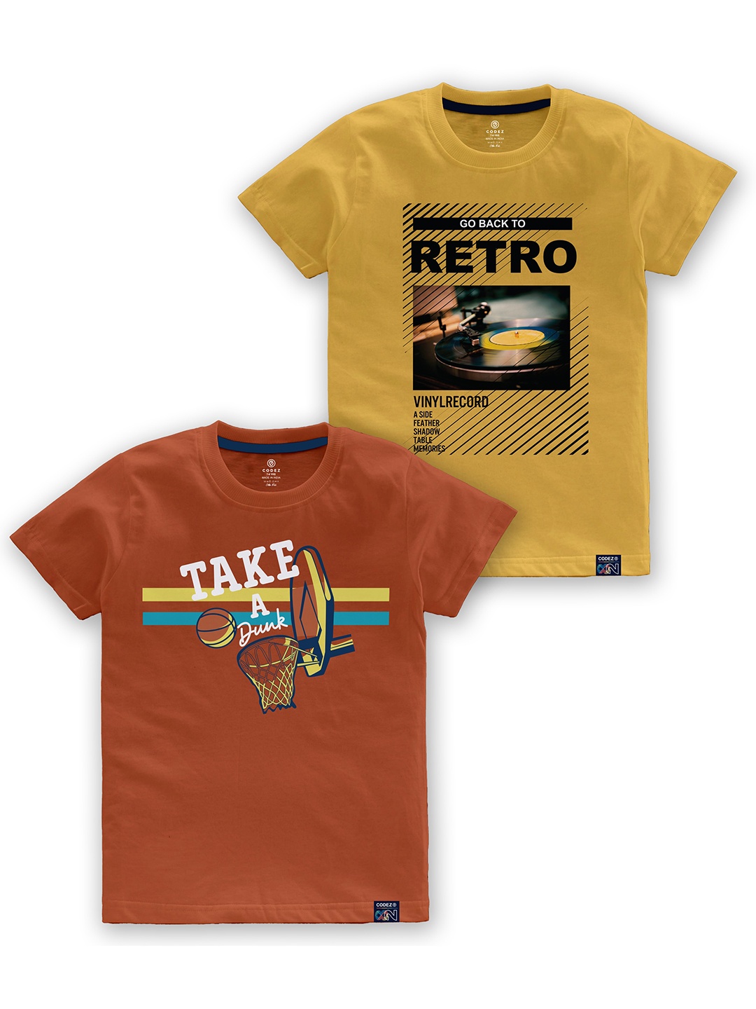 

CODEZ Boys Pack Of 2 Typography Printed Cotton T-shirt, Rust