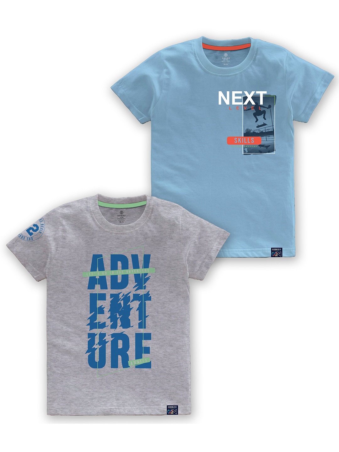 

CODEZ Boys Pack Of 2 Typography Printed Round Neck Cotton T-shirt, Grey