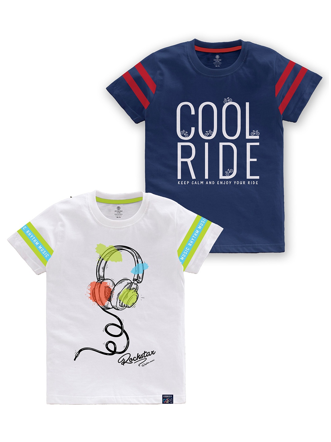 

CODEZ Boys Pack Of 2 Printed Cotton T-shirt, Navy blue