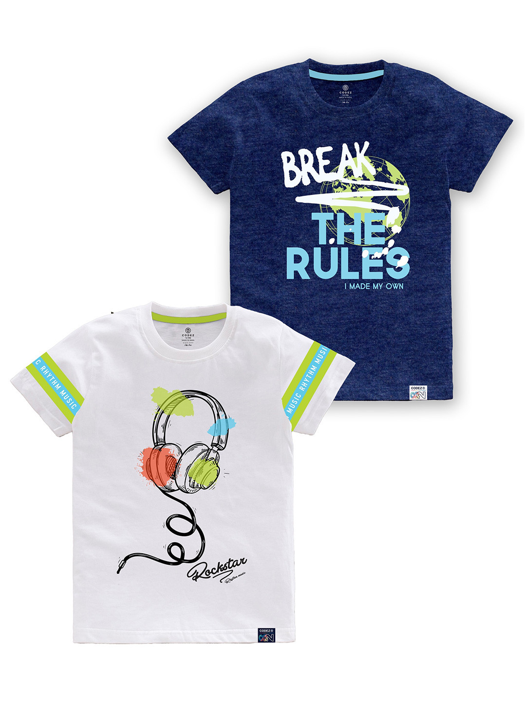 

CODEZ Boys Pack Of 2 Typography Printed Round Neck Cotton T-shirt, White