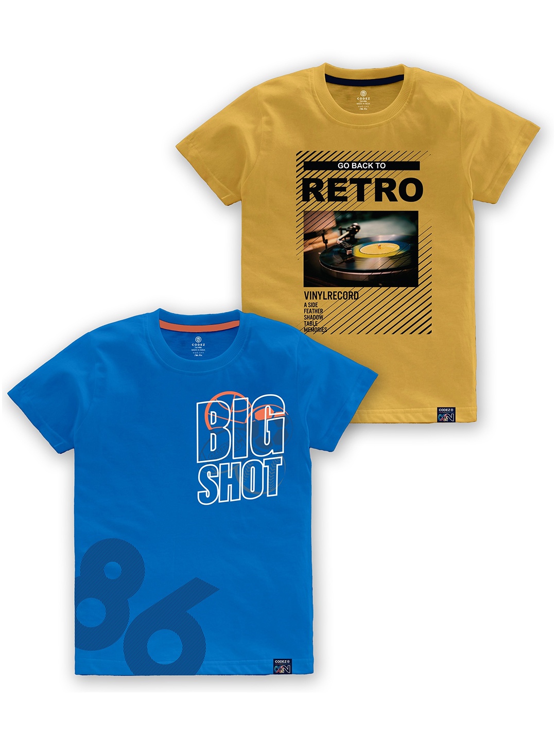 

CODEZ Boys Pack Of 2 Typography Printed Round Neck Cotton T-shirt, Blue