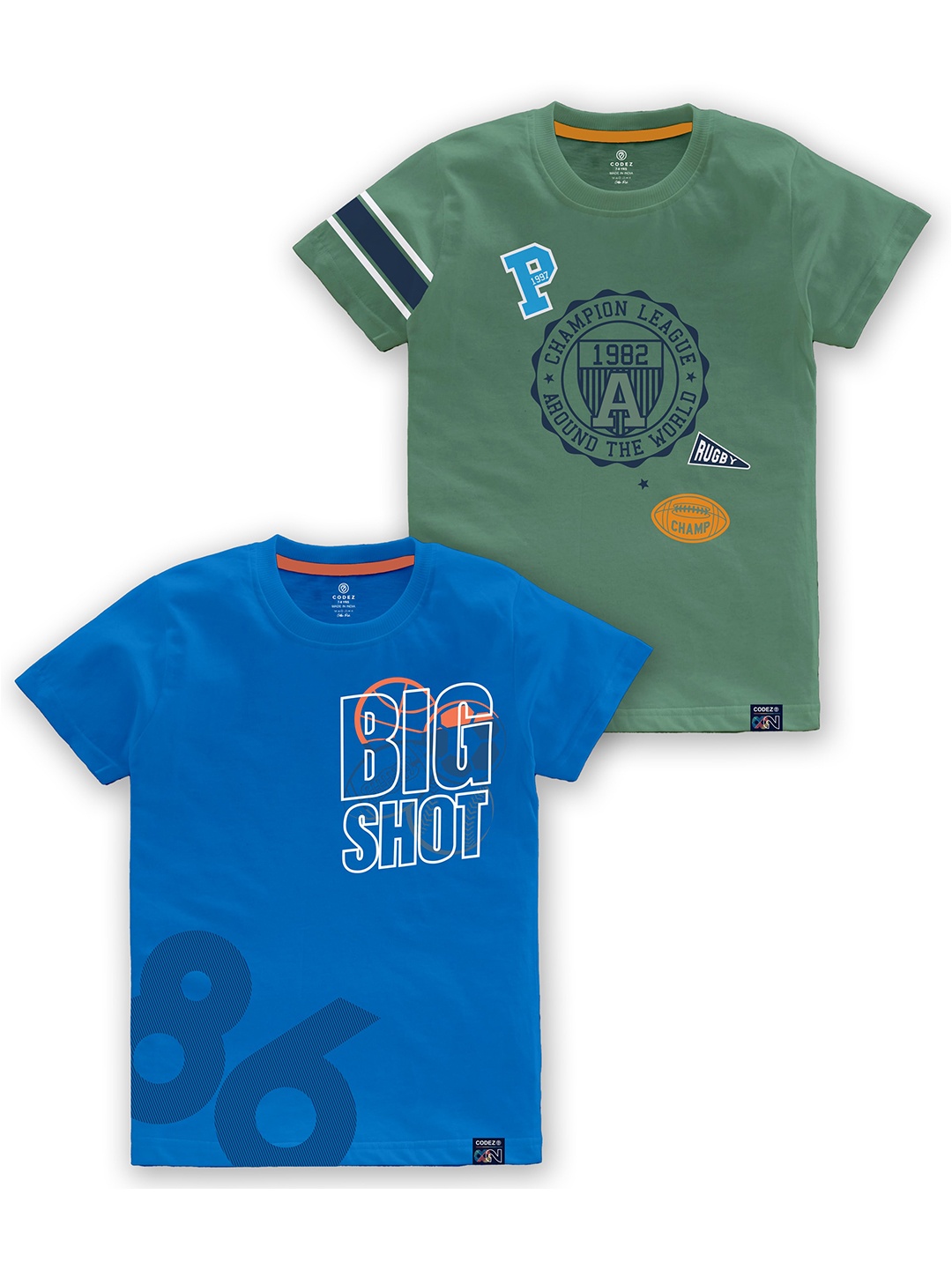 

CODEZ Boys Pack Of 2 Typography Printed Cotton T-shirts, Olive