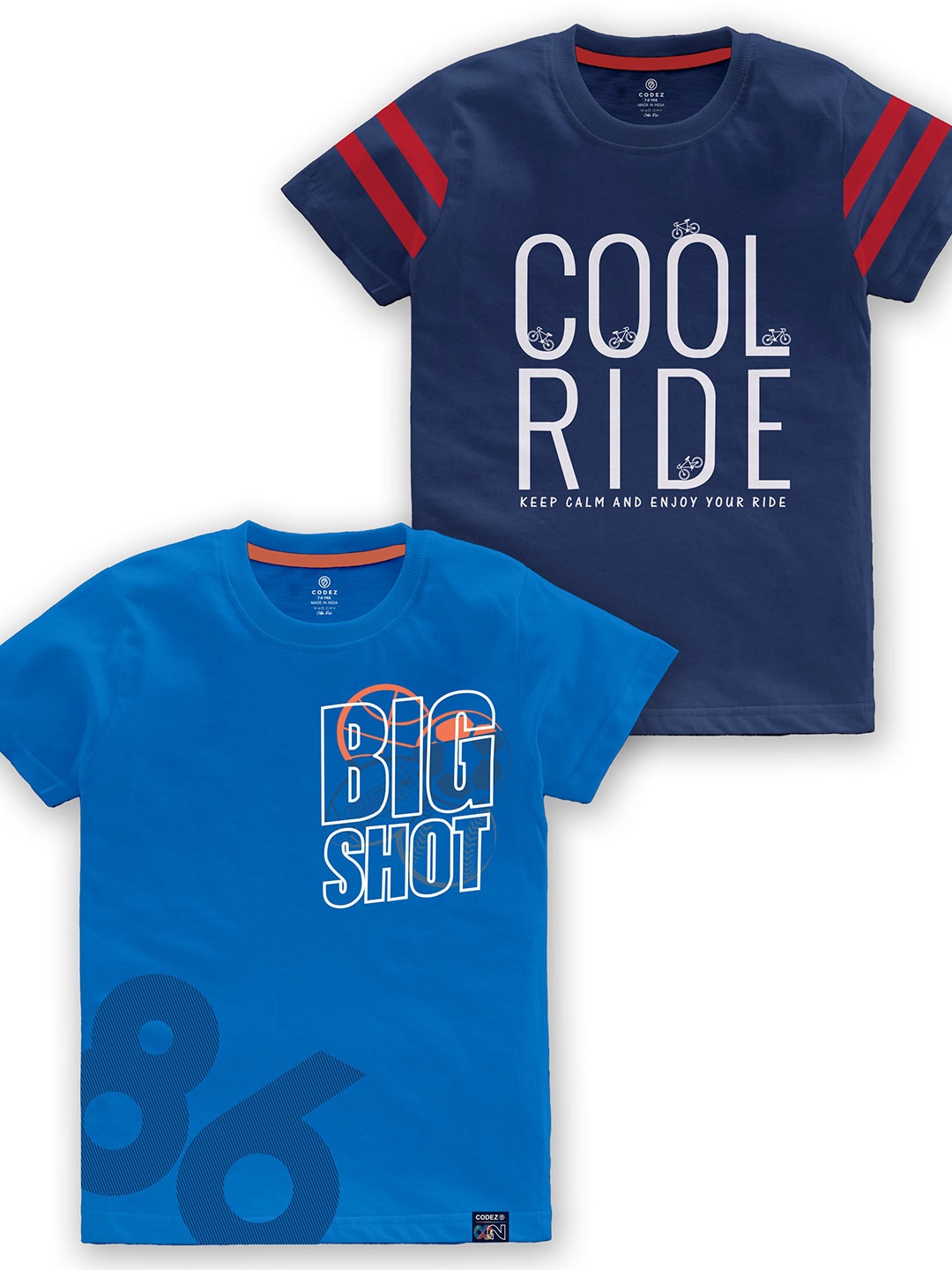 

CODEZ Boys Pack Of 2 Typography Printed Cotton T-shirt, Navy blue