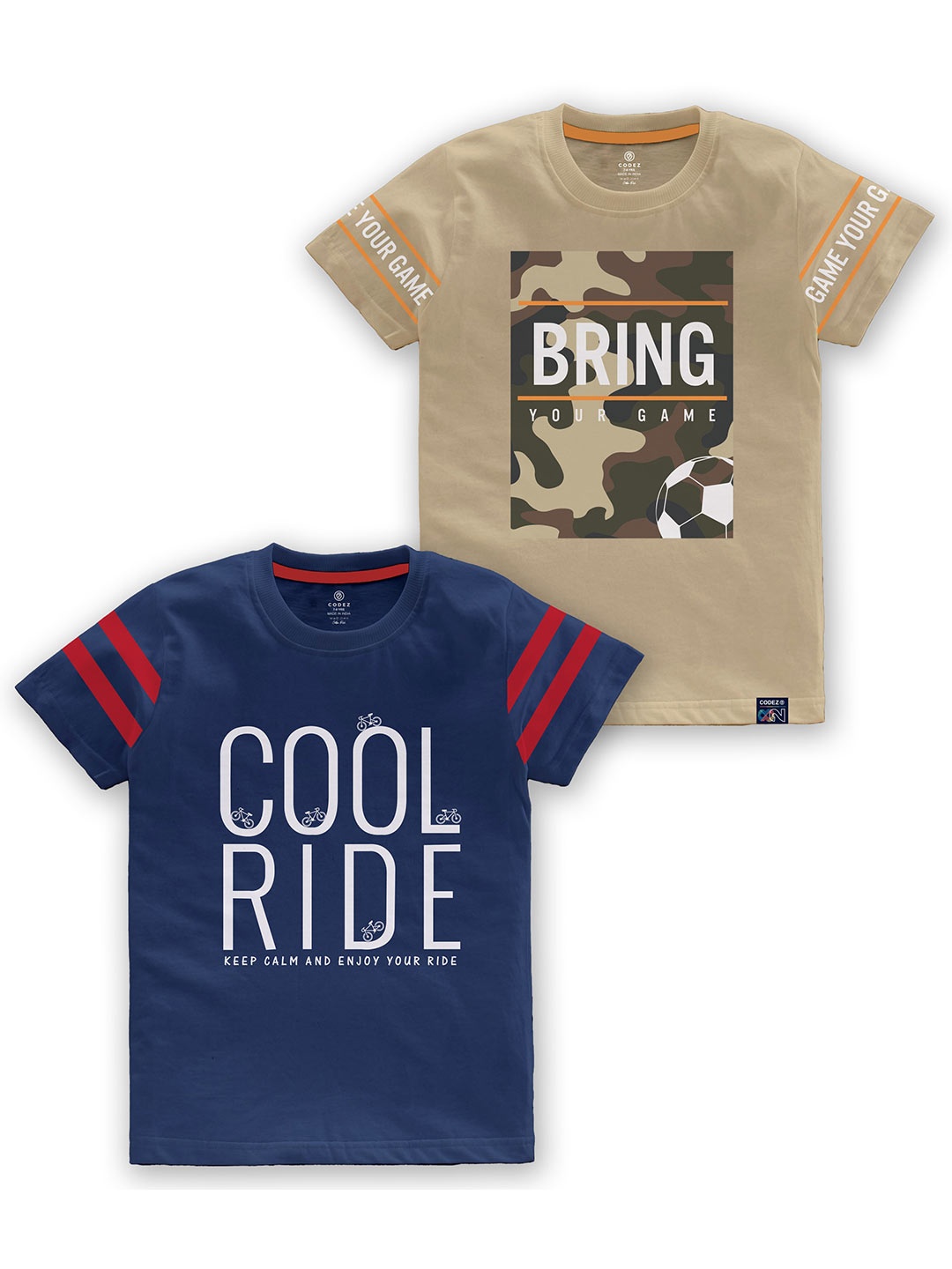 

CODEZ Boys Pack Of 2 Typography Printed T-shirts, Navy blue