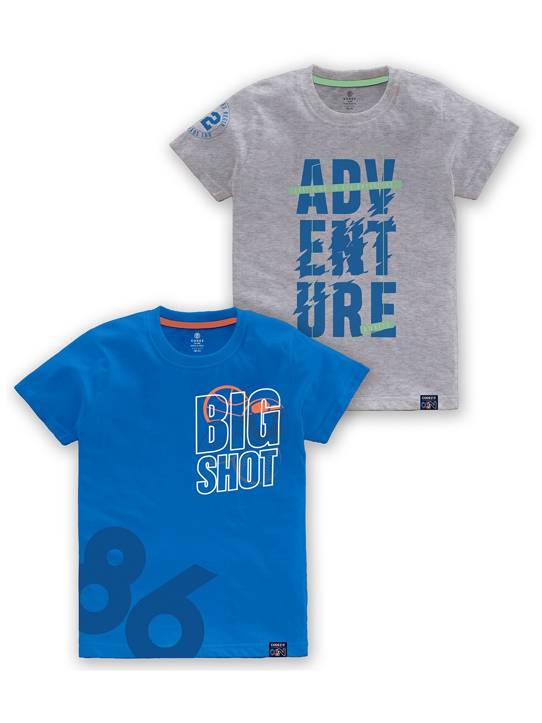 

CODEZ Boys Pack of 2 Typography Printed Cotton T-shirts, Blue
