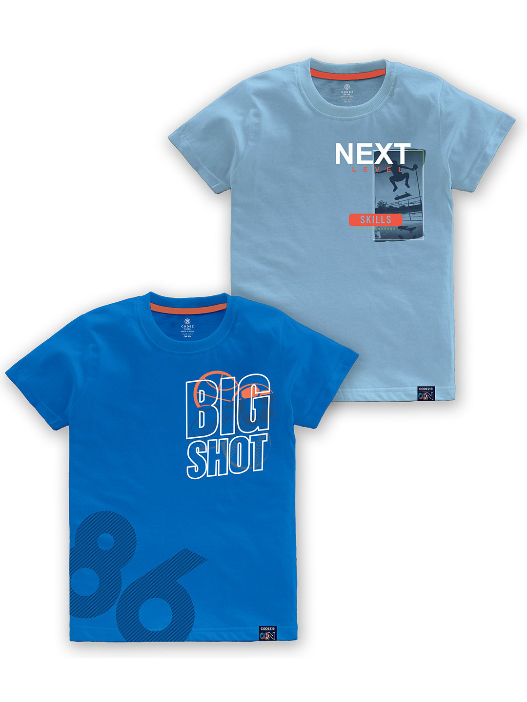 

CODEZ Boys Pack Of 2 Typography Printed Cotton T-shirts, Blue