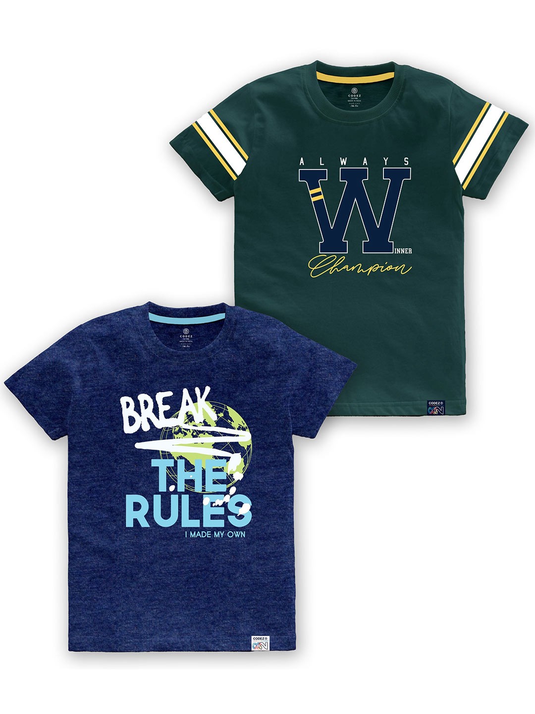 

CODEZ Boys Pack Of 2 Typography Printed Cotton T-shirt, Green