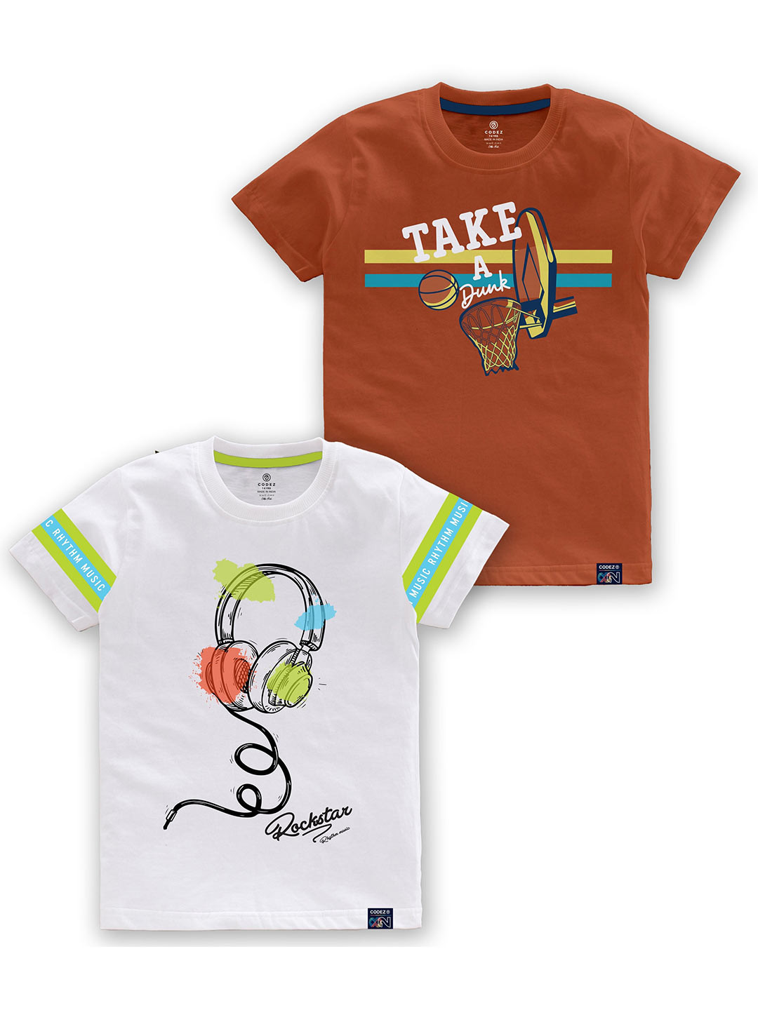 

CODEZ Boys Pack Of 2 Typography Printed Round Neck Cotton T-shirt, White