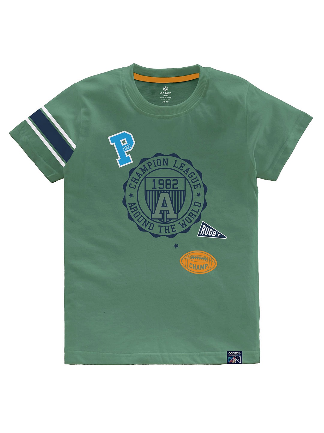 

CODEZ Boys Typography Printed Cotton Casual T-Shirt, Olive