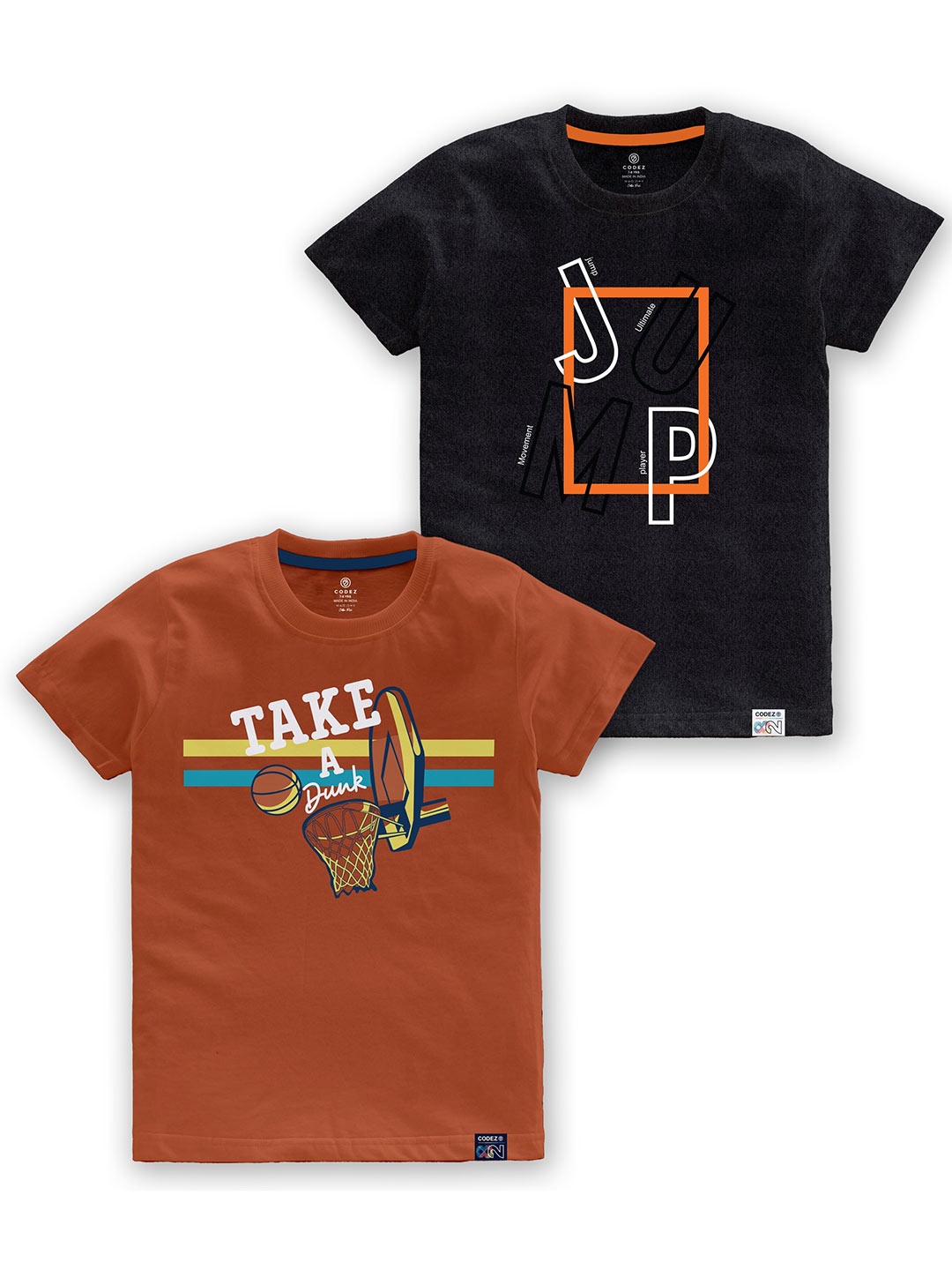 

CODEZ Boys Pack Of 2 Typography Printed Cotton T-shirts, Brown