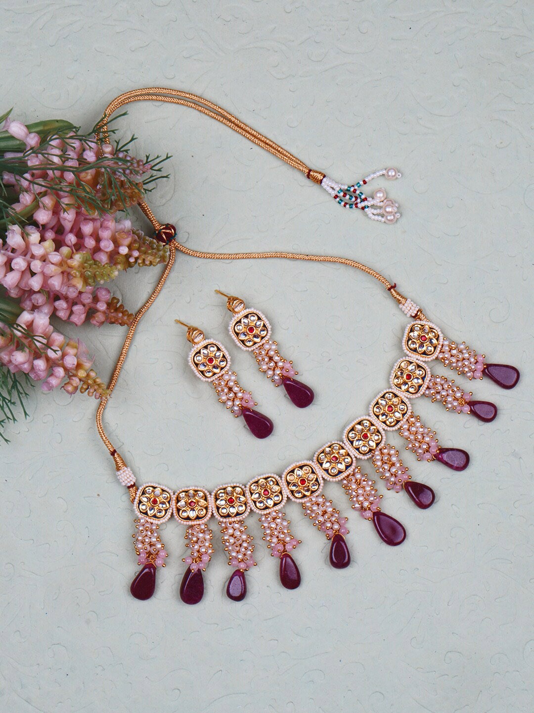 

Matushri Art Gold-Plated Kundan Necklace & Earrings