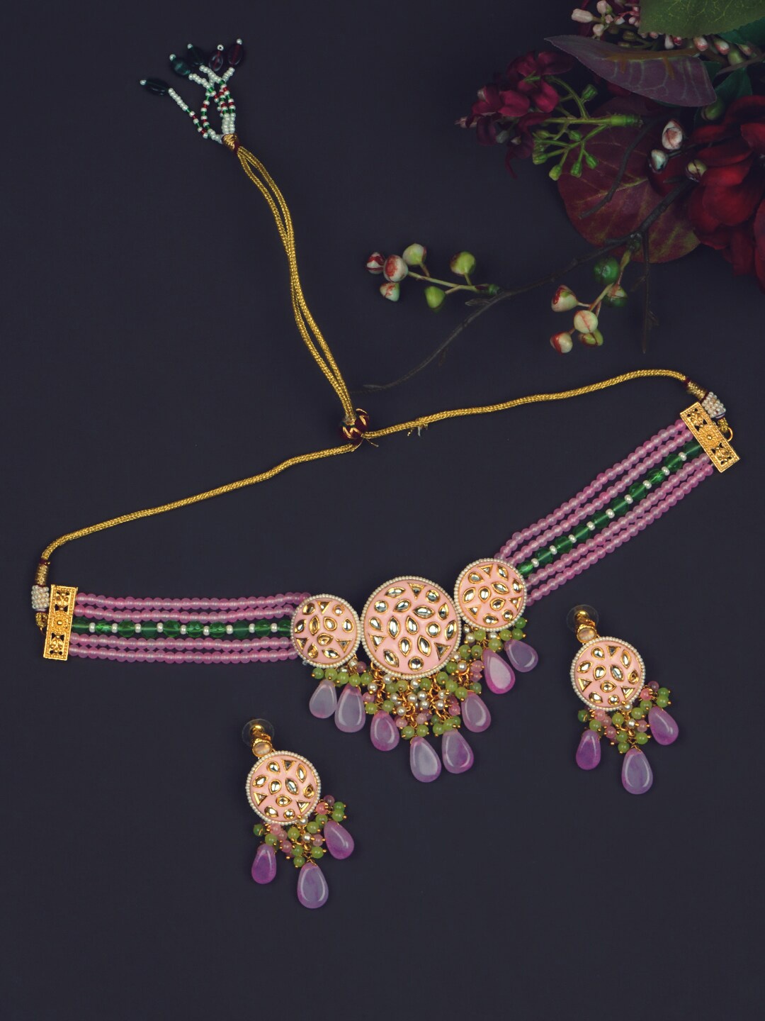 

Matushri Art Gold-Plated Kundan Necklace & Earrings