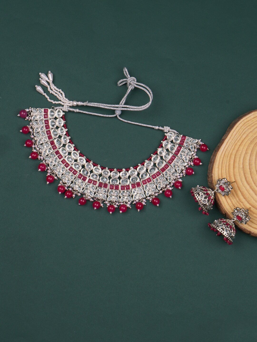 

Matushri Art Rhodium-Plated Kundan Choker Necklace Set, Silver