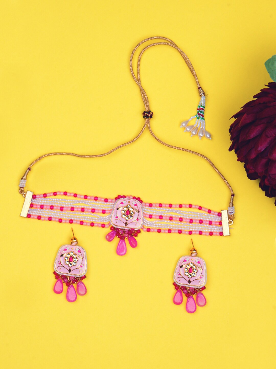 

Matushri Art Gold-Plated Kundan Necklace & Earrings