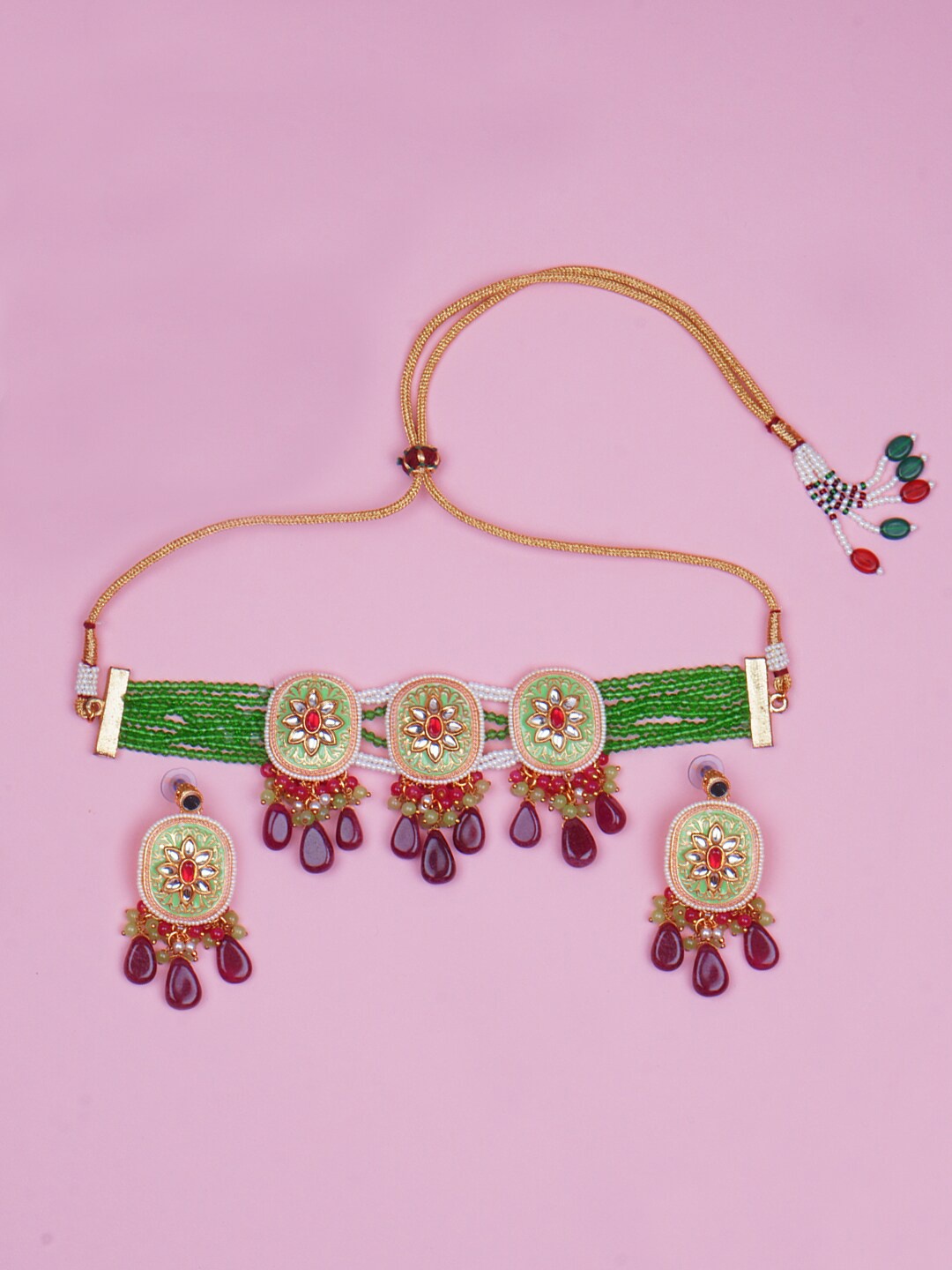 

Matushri Art Gold-Plated Kundan Choker Necklace & Earrings