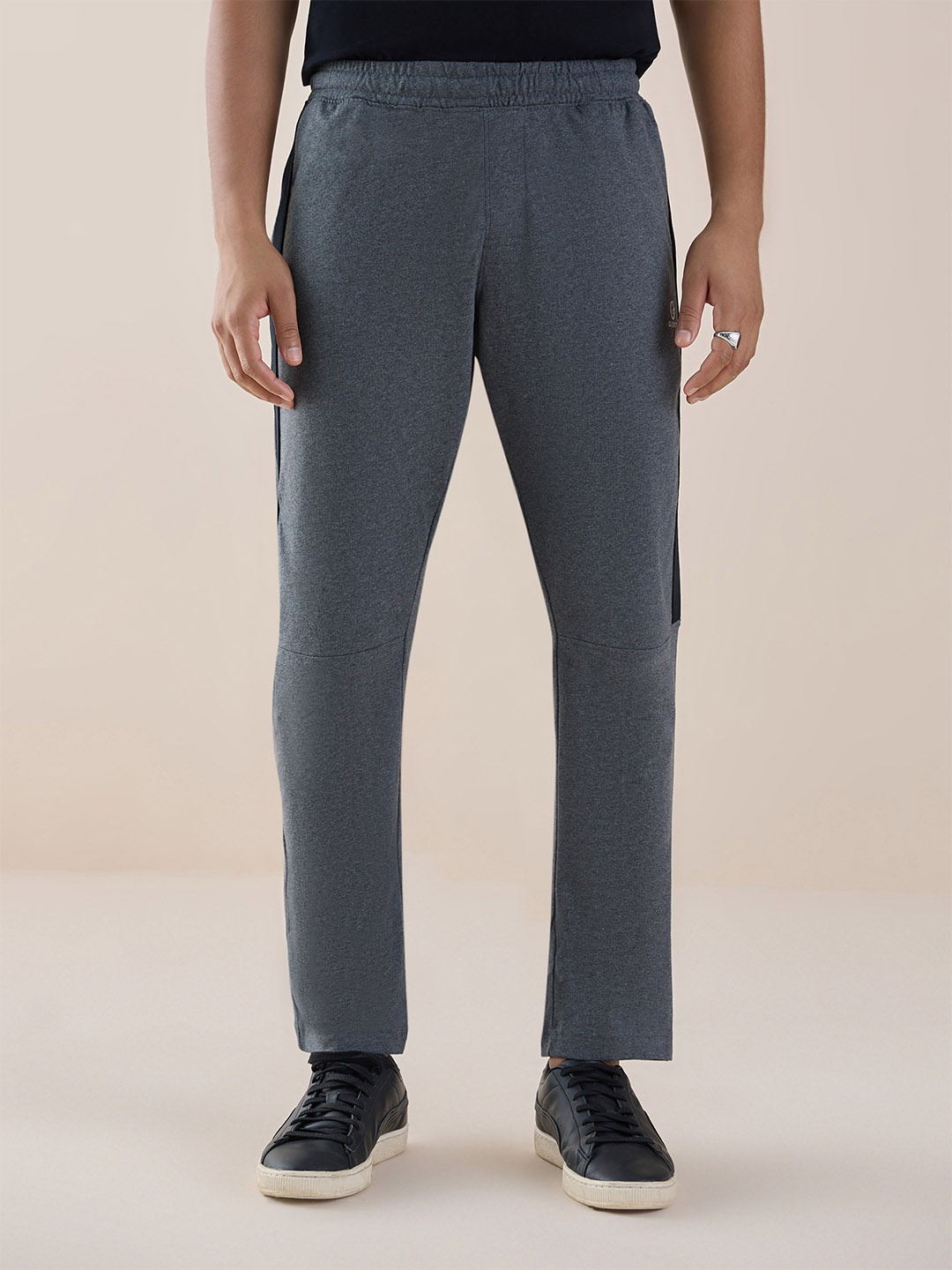 

Gloot Men Mid-Rise Moisture-Wicking Side Taped Cotton Track Pants, Grey