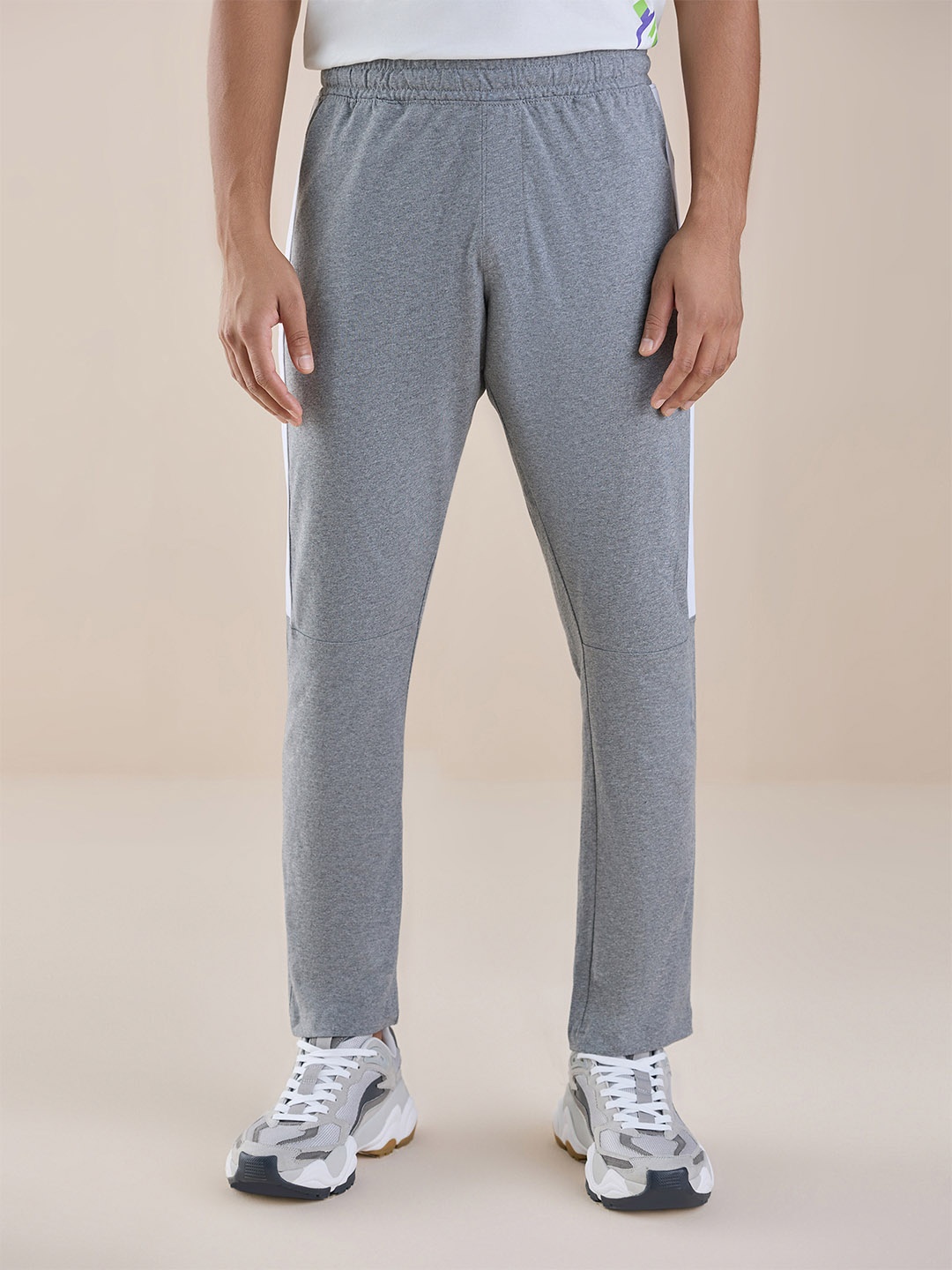 

Gloot Men Mid-Rise Moisture-Wicking Side Taped Cotton Track Pants, Charcoal