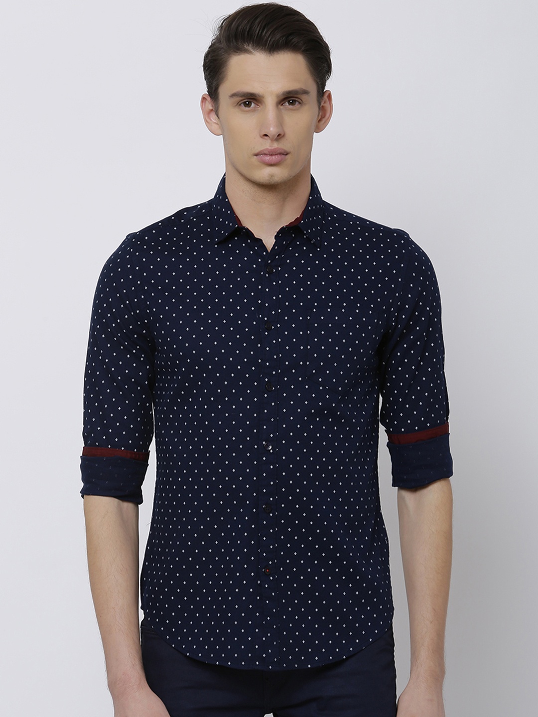 

Black coffee Men Navy Slim Fit Printed Casual Shirt, Navy blue