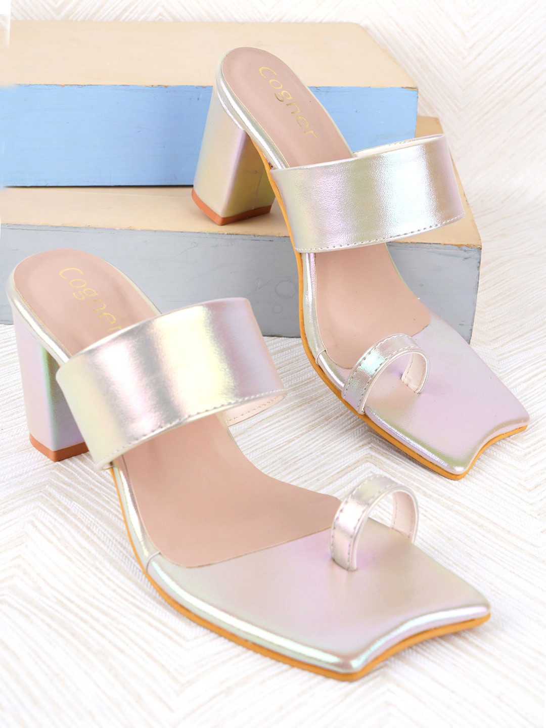 

Cogner One Toe Block Heels, Beige
