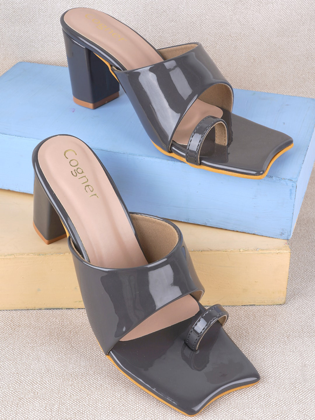 

Cogner One Toe Block Heels, Grey