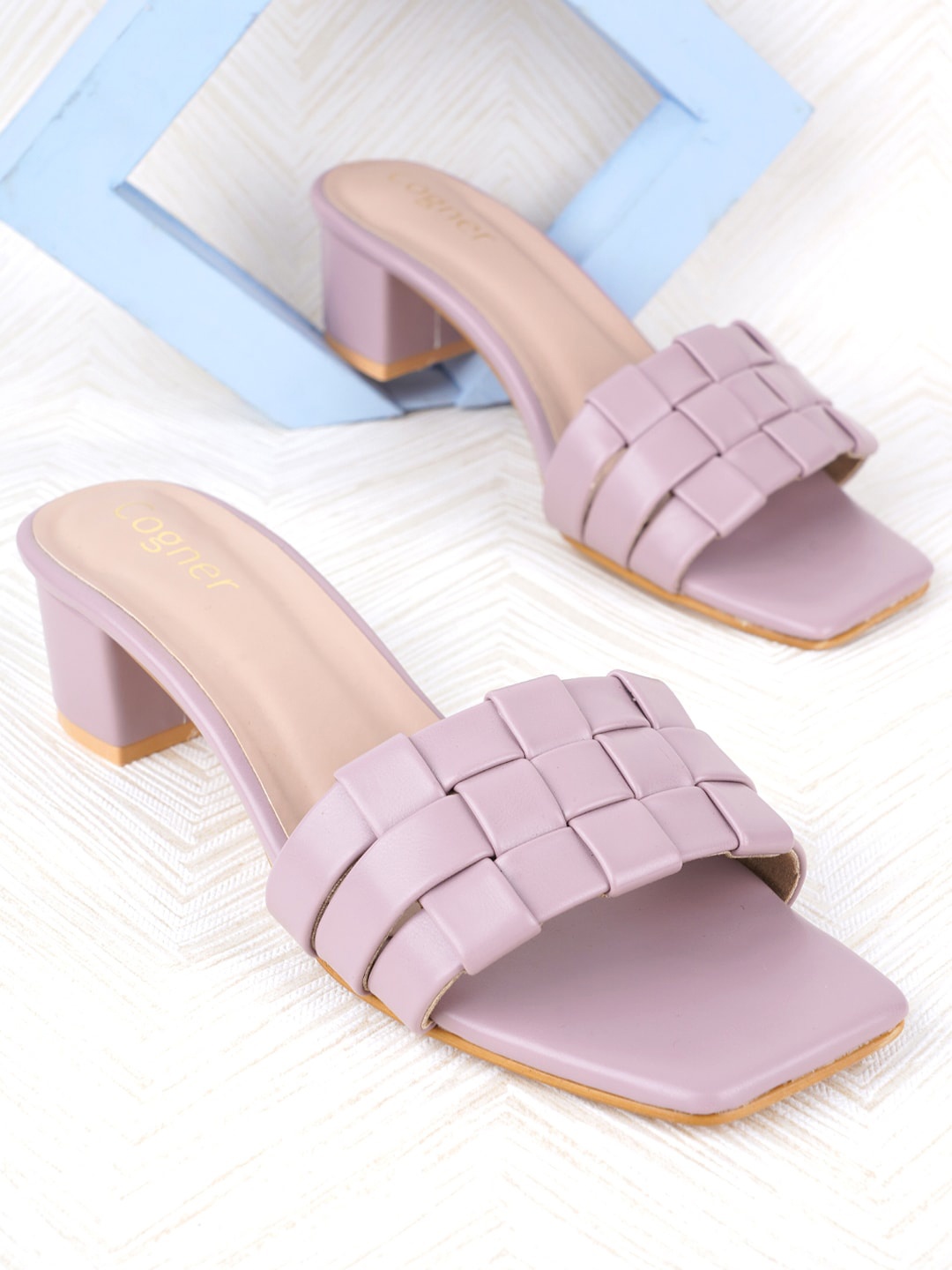 

Cogner Woven Design Open Toe Block Heels, Purple
