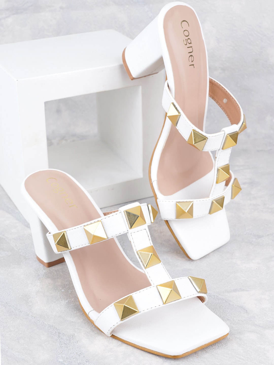 

Cogner Embellished Block Heels, White