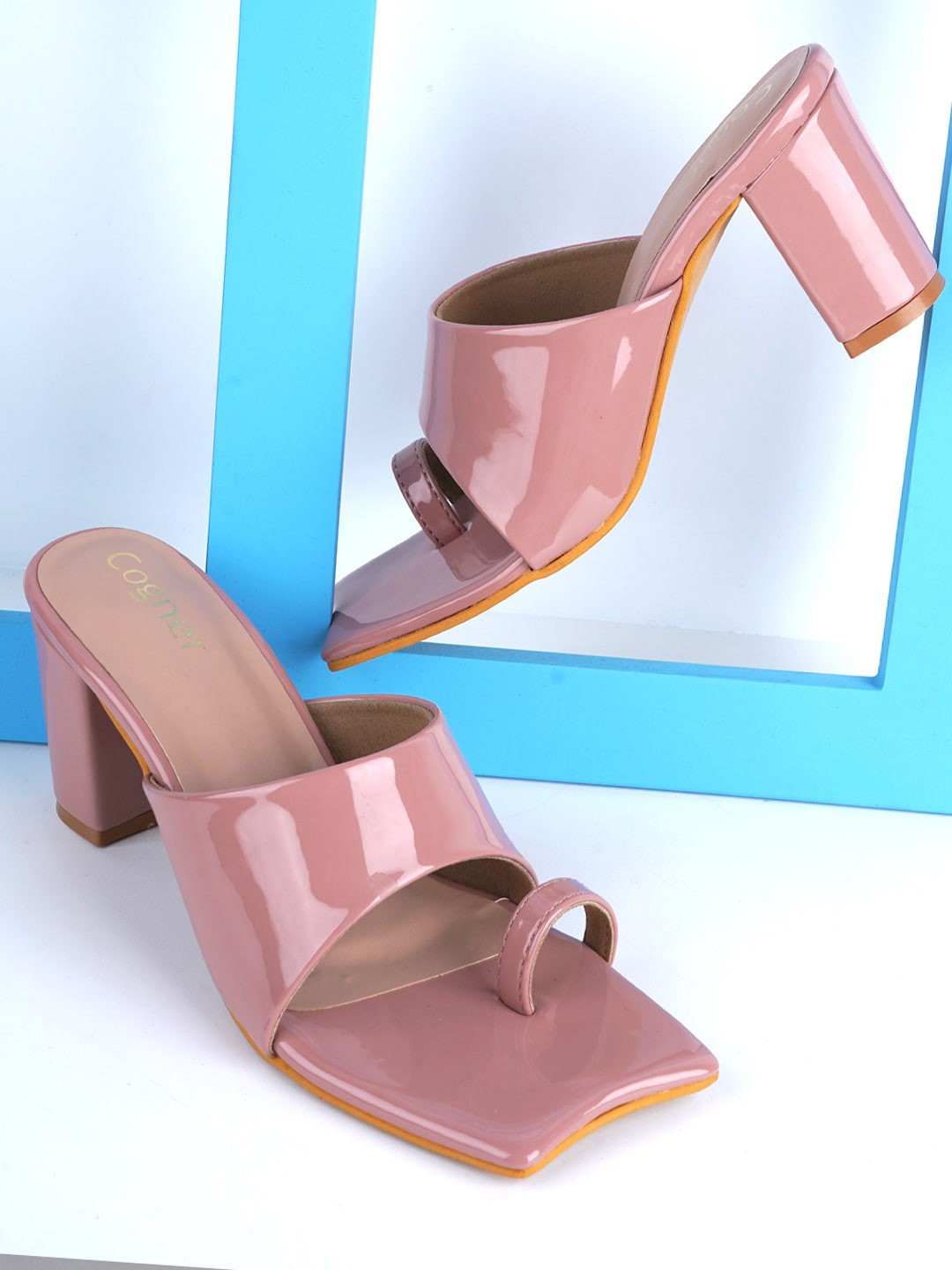 

Cogner One Toe Block Heels, Peach