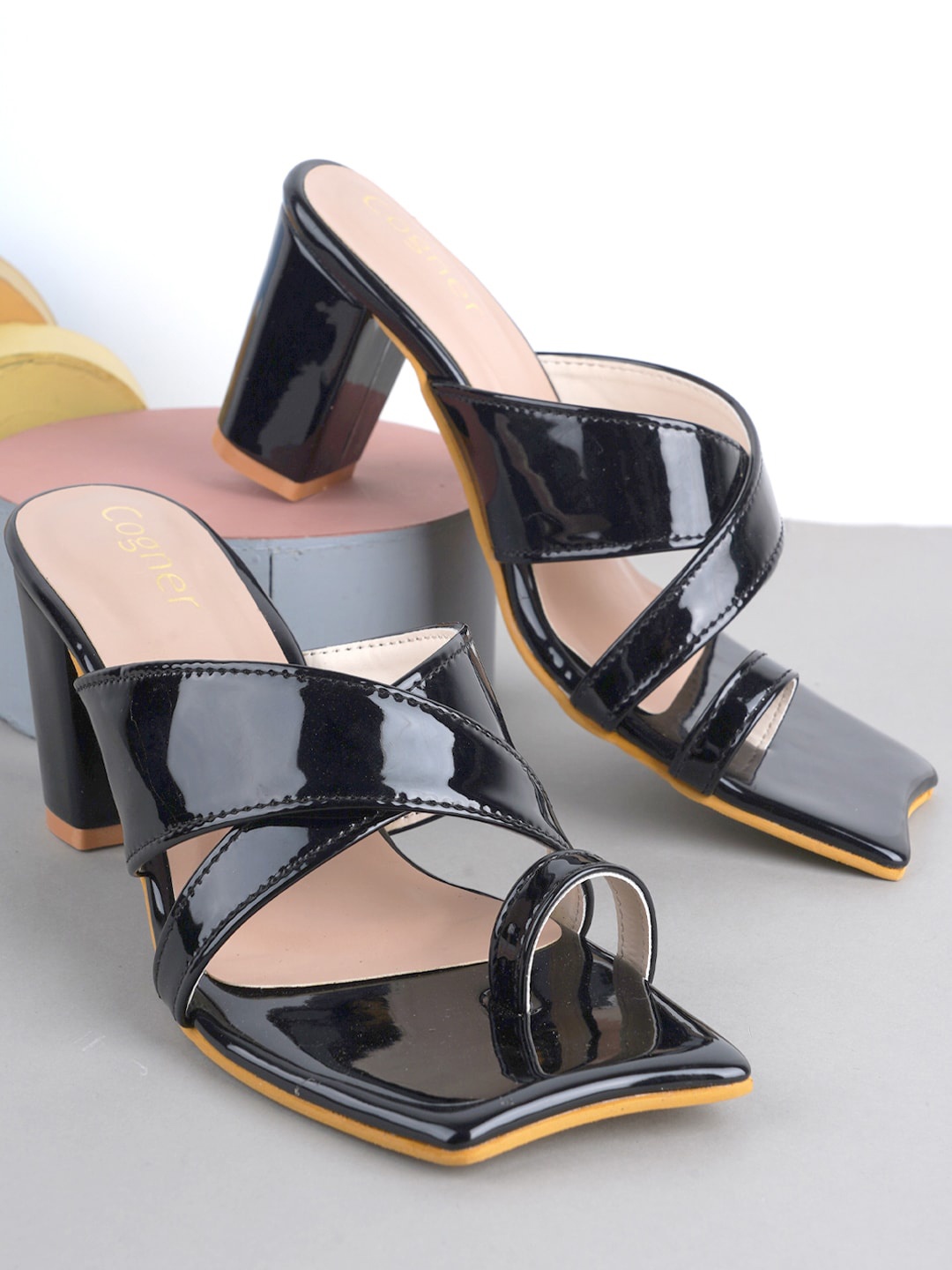 

Cogner One Toe Block Heels, Black