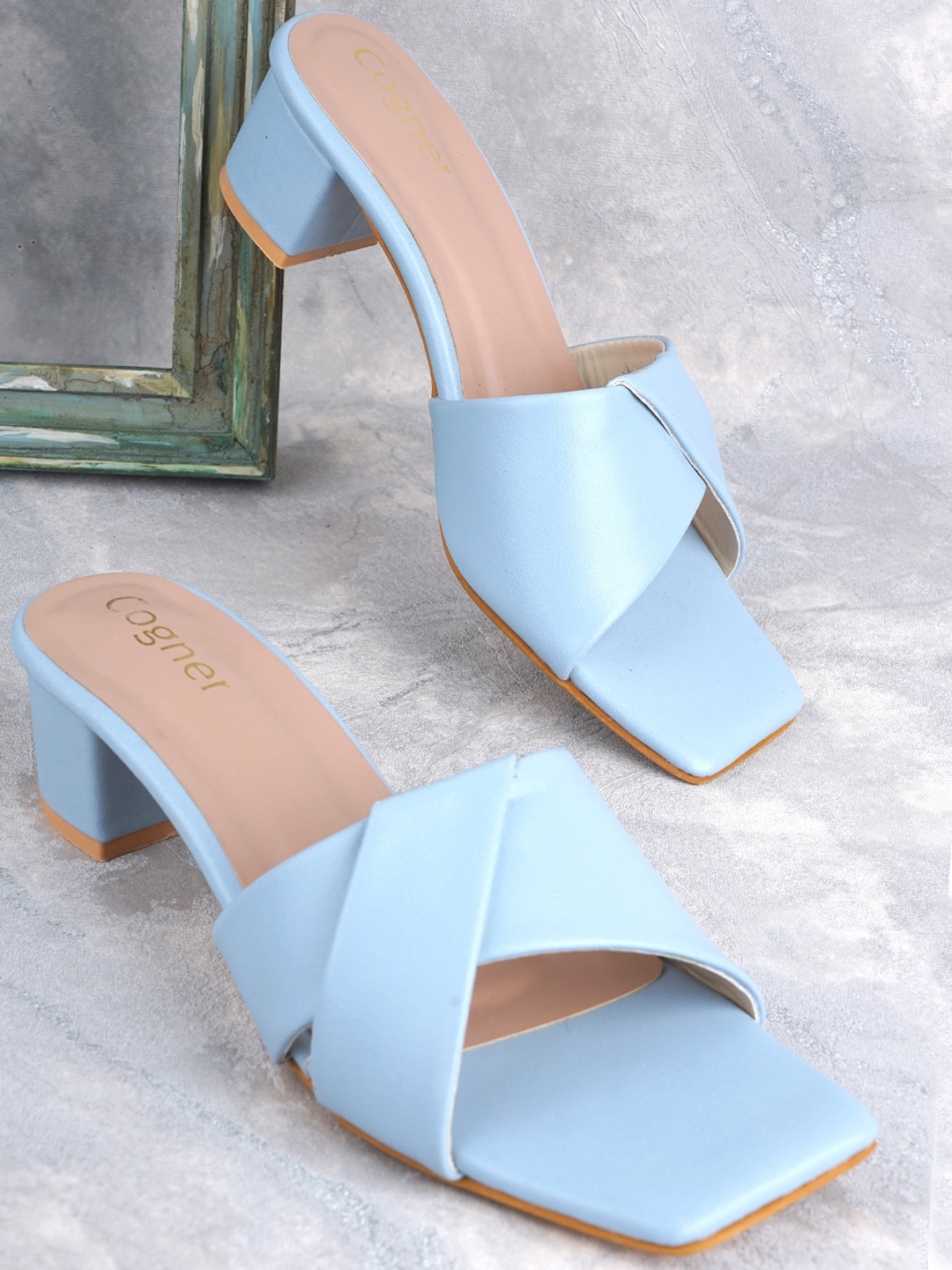 

Cogner Open Toe Block Heels, Blue