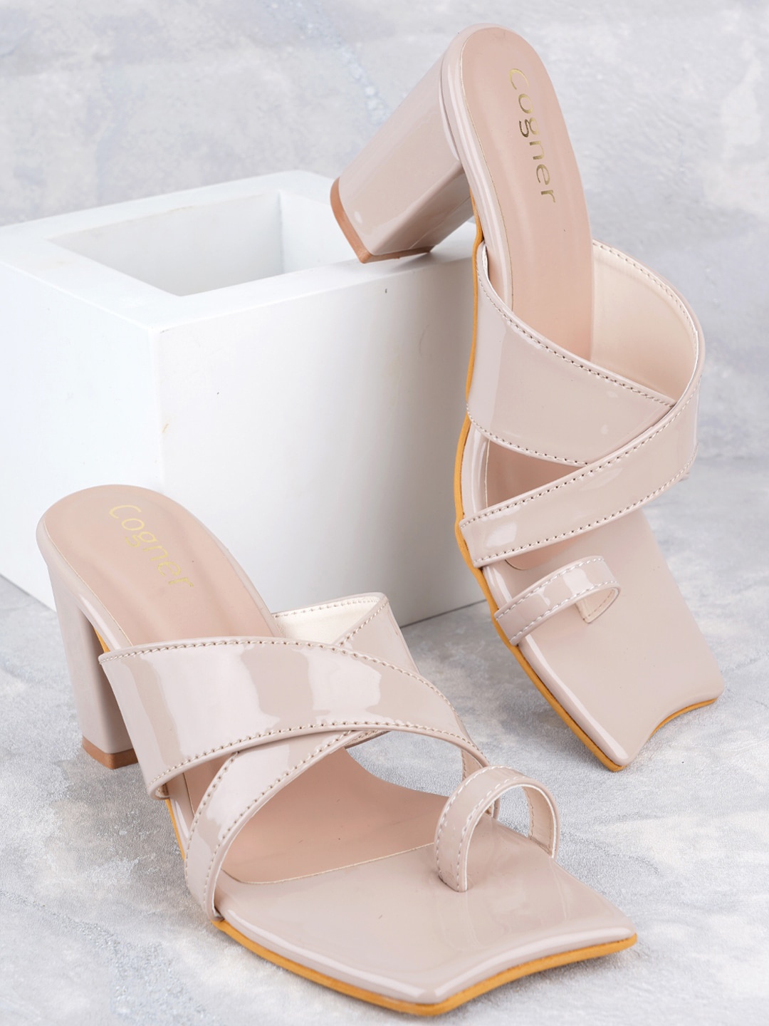 

Cogner One Toe Block Heels, Cream