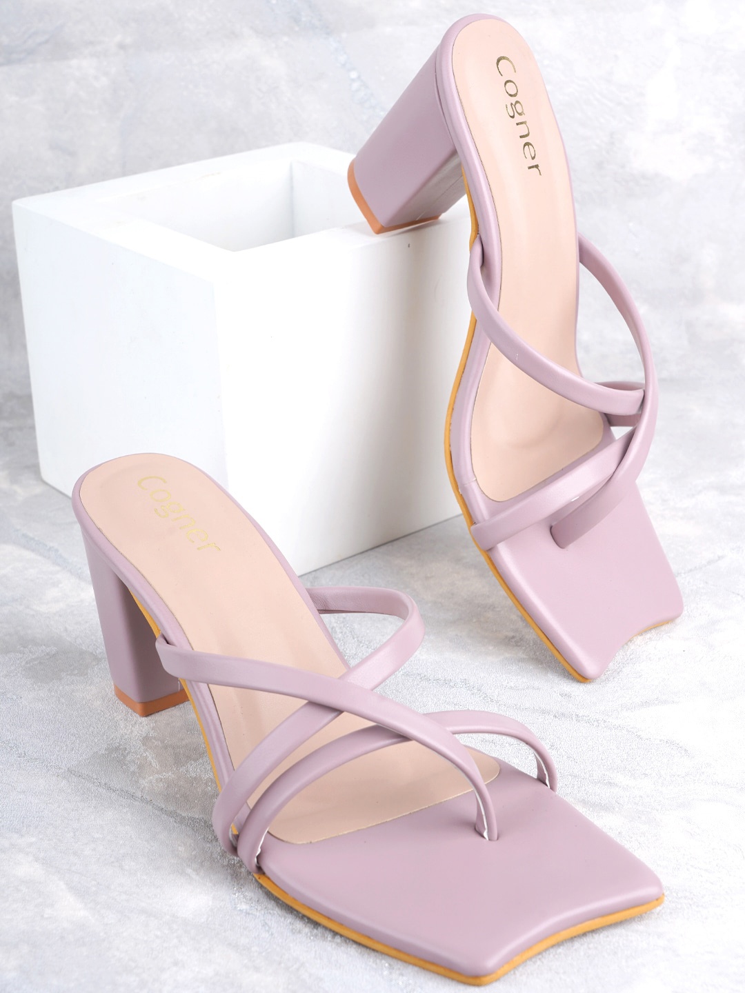 

Cogner Criss-Cross Strap Block Heels, Lavender