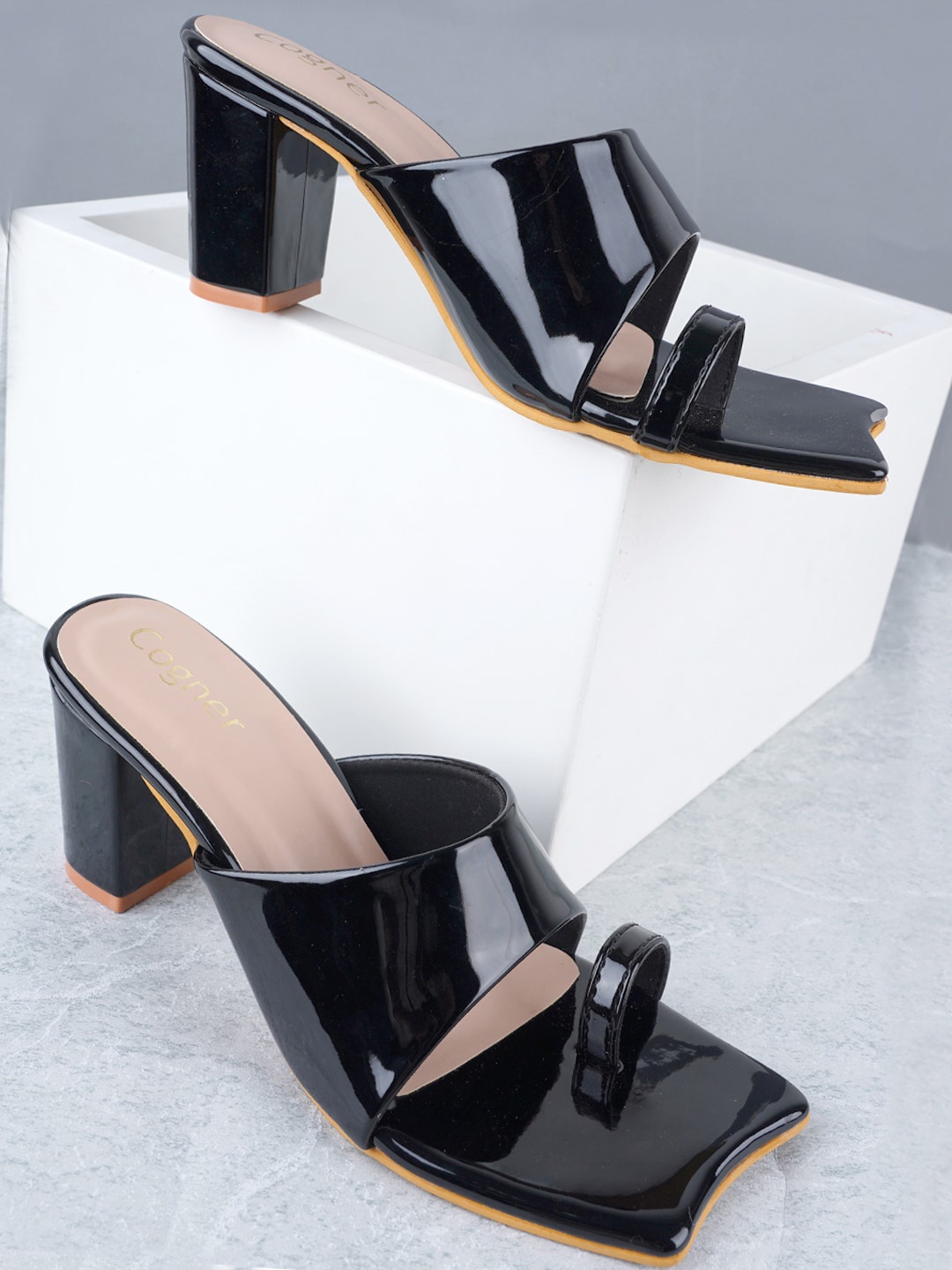 

Cogner One Toe Block Heels, Black