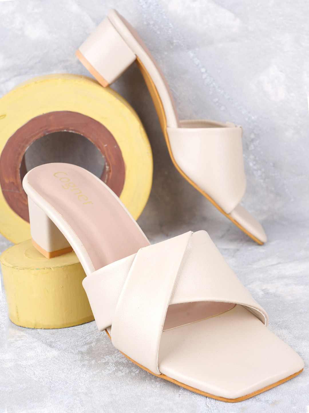 

Cogner Open Toe Block Heels, Cream