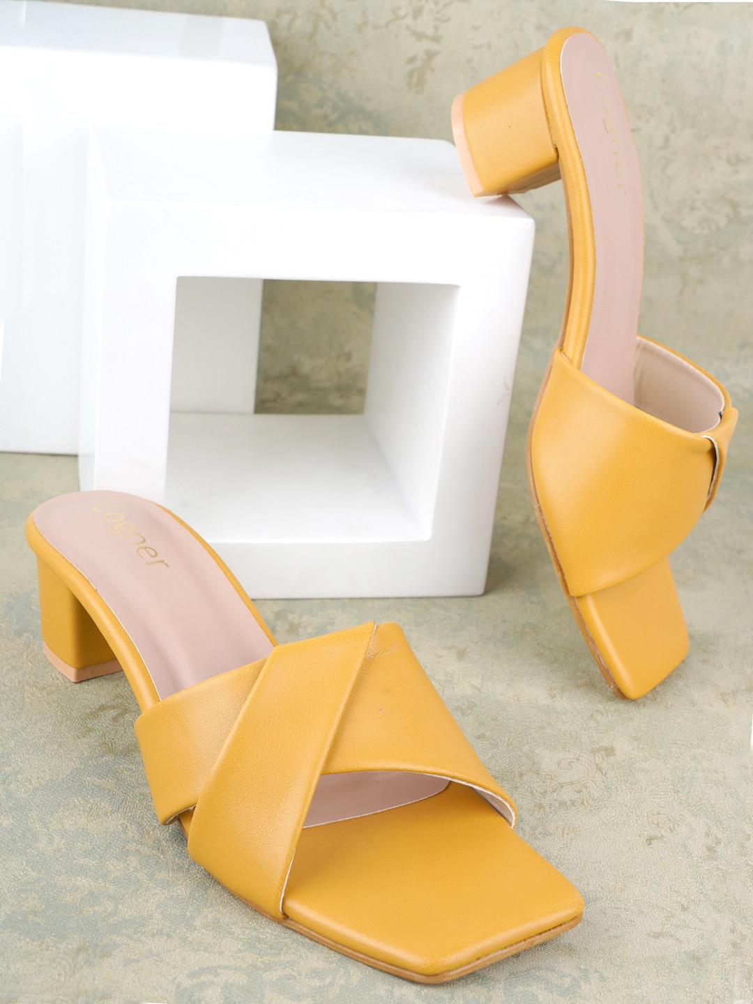 

Cogner Open Toe Block Heels, Yellow