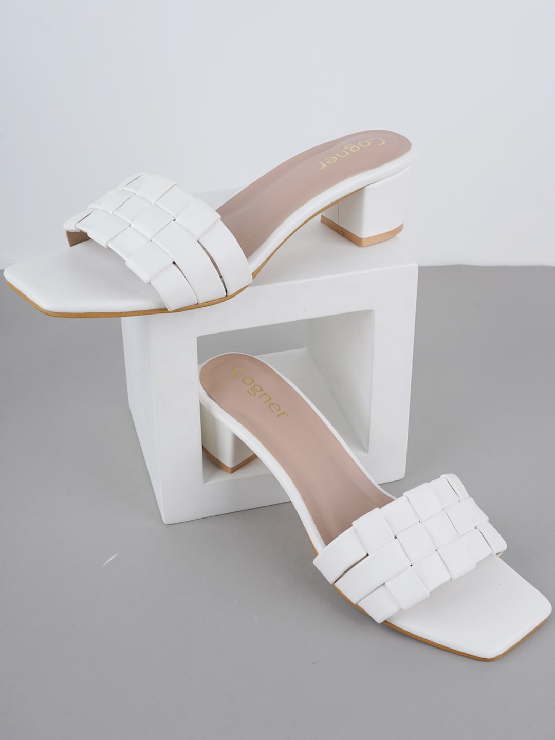 

Cogner Textured Block Heels, White