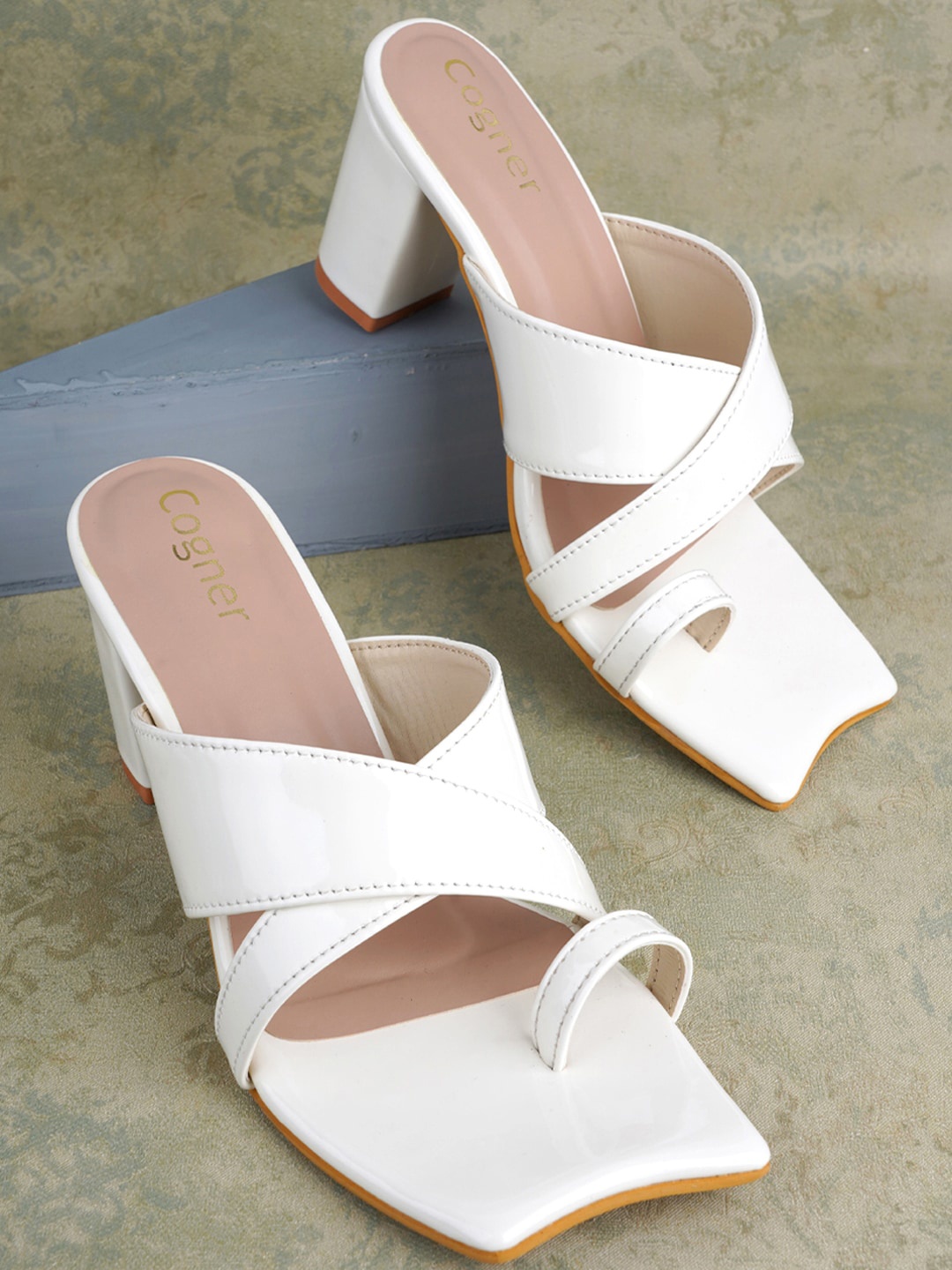 

Cogner Open One Toe Block Heels, White