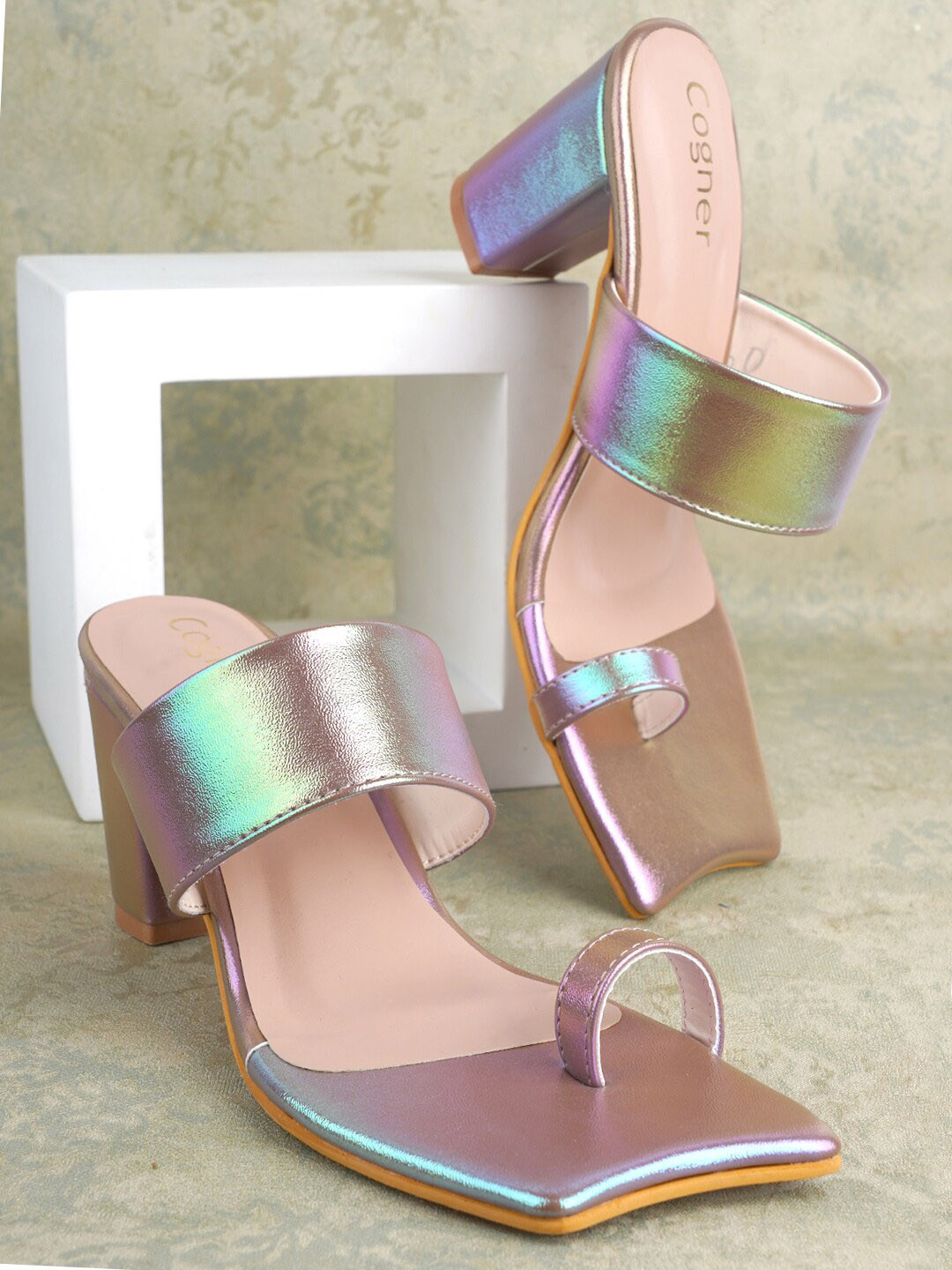 

Cogner Textured Block Heels, Green