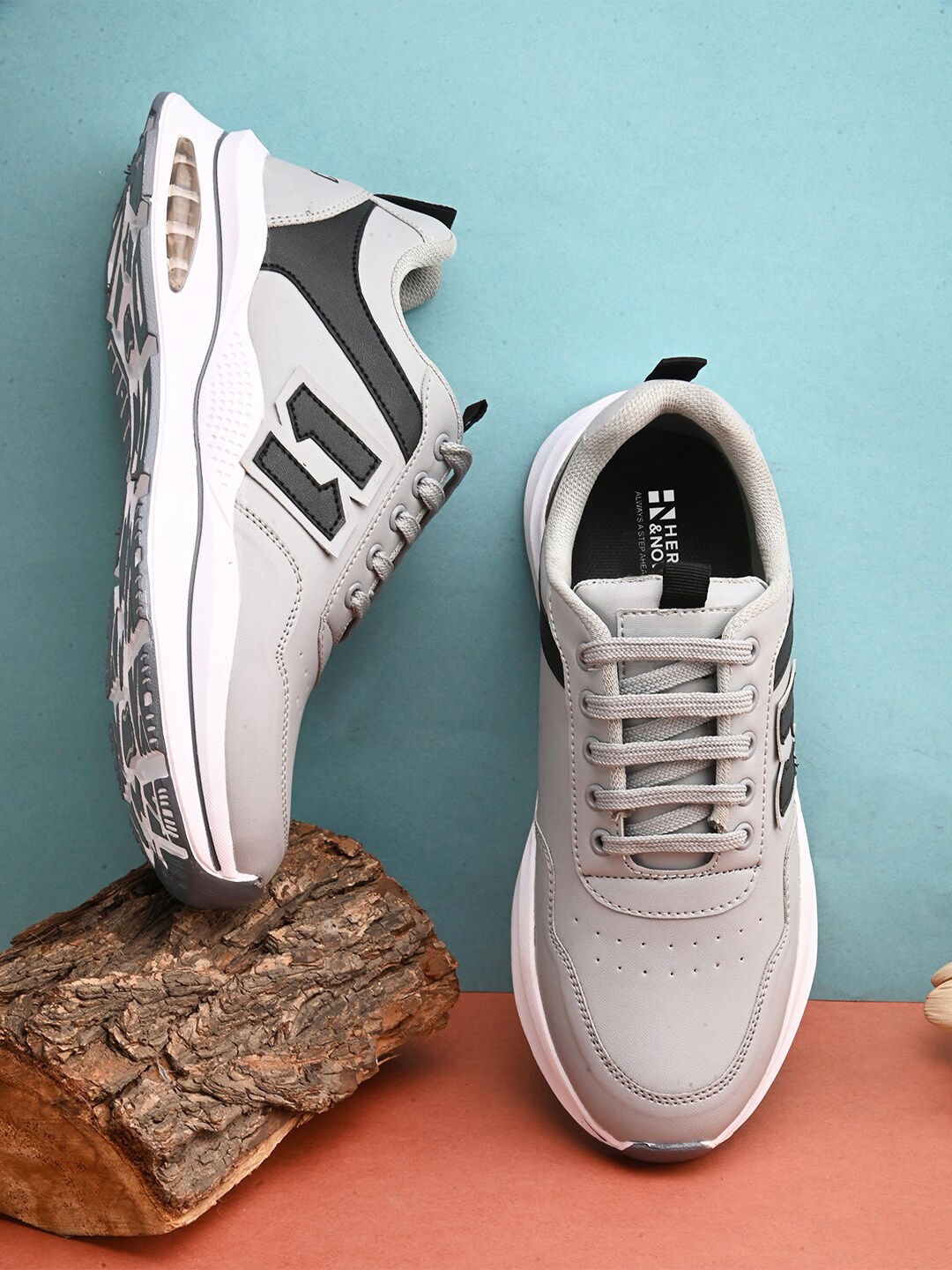

HERE&NOW Men Grey & Black All-Rounder Non-Marking Walking Shoes