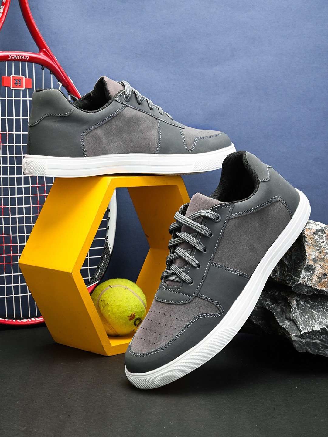 

HERE&NOW Men Grey And White Perforated Sneakers