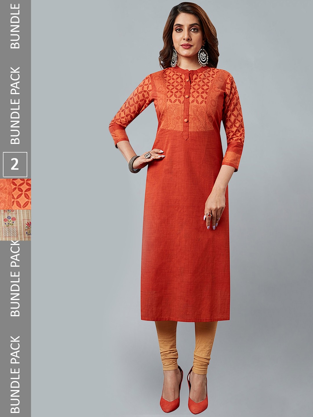 

Jevi Prints Pack of 2 Floral Printed Pure Cotton Kurta, Rust