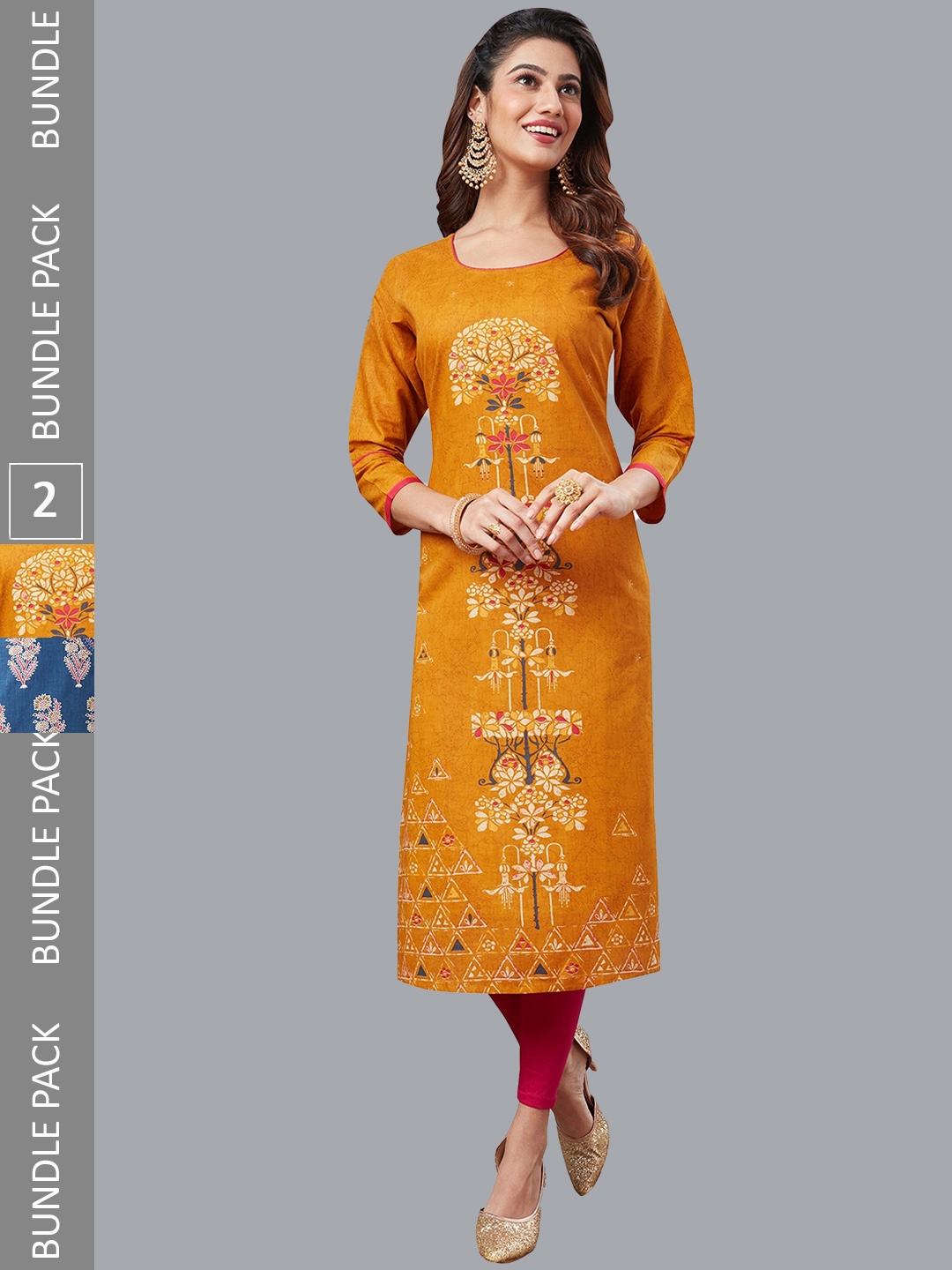 

Jevi Prints Pack of 2 Ethnic Motifs Printed Pure Cotton Kurta, Blue