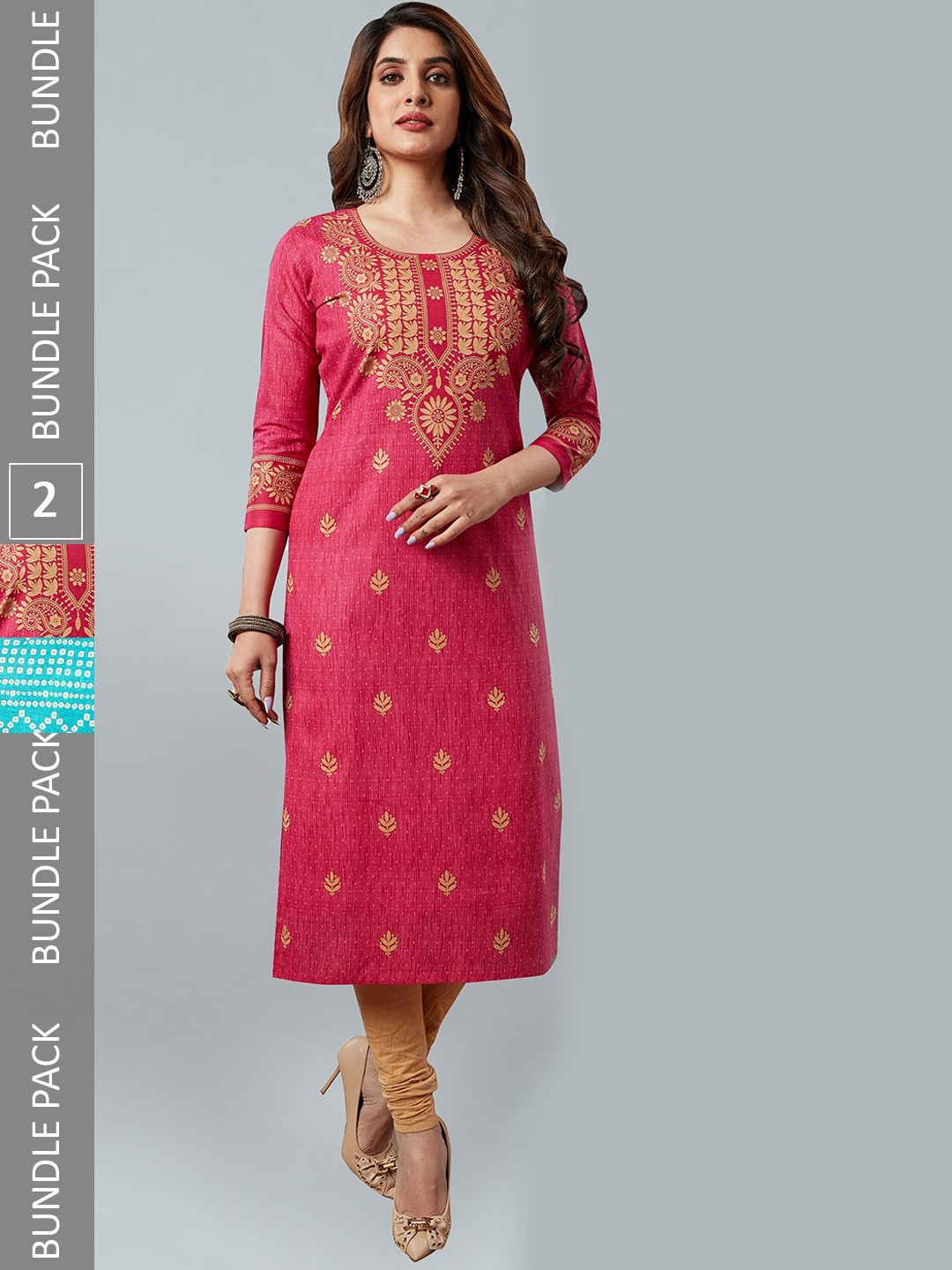 

Jevi Prints Pack of 2 Ethnic Motifs Printed Pure Cotton Kurta, Pink
