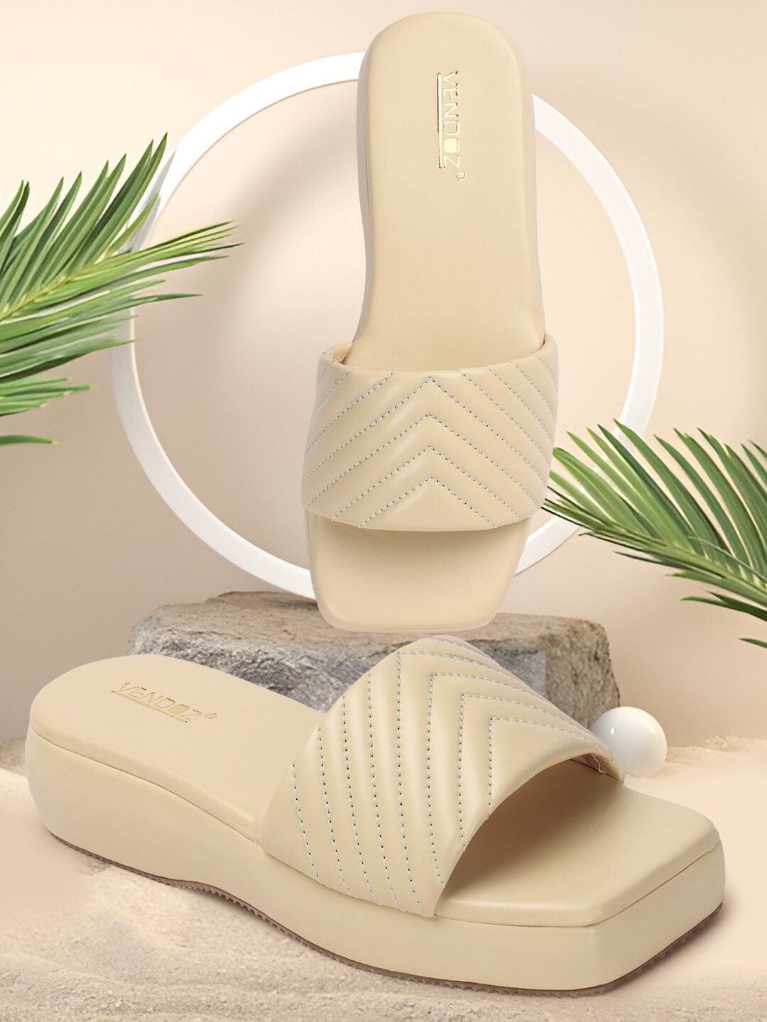 

VENDOZ Open Toe Comfort Heels, Cream